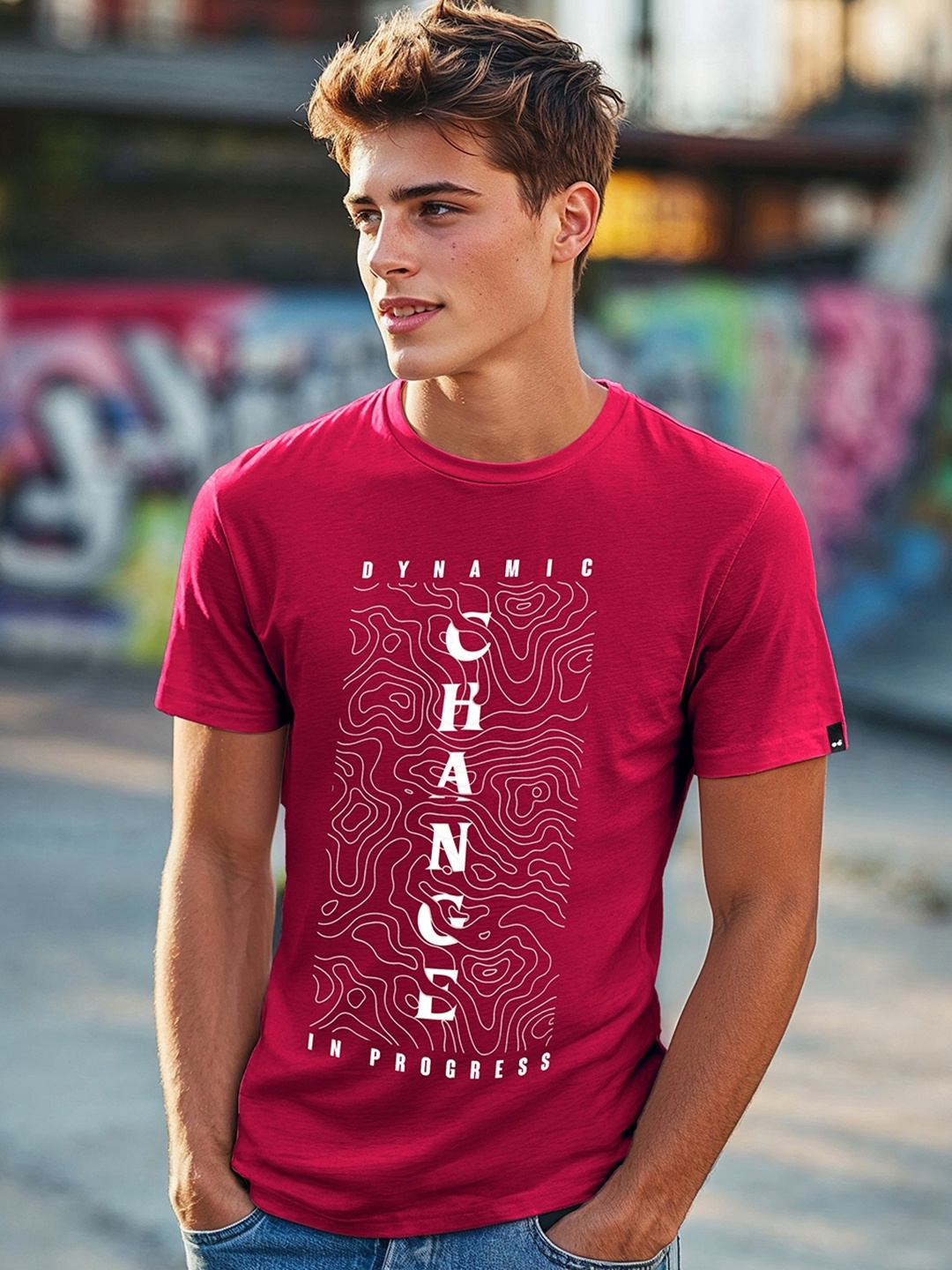 

Bewakoof Men Typography Printed Pure Cotton T-shirt, Red