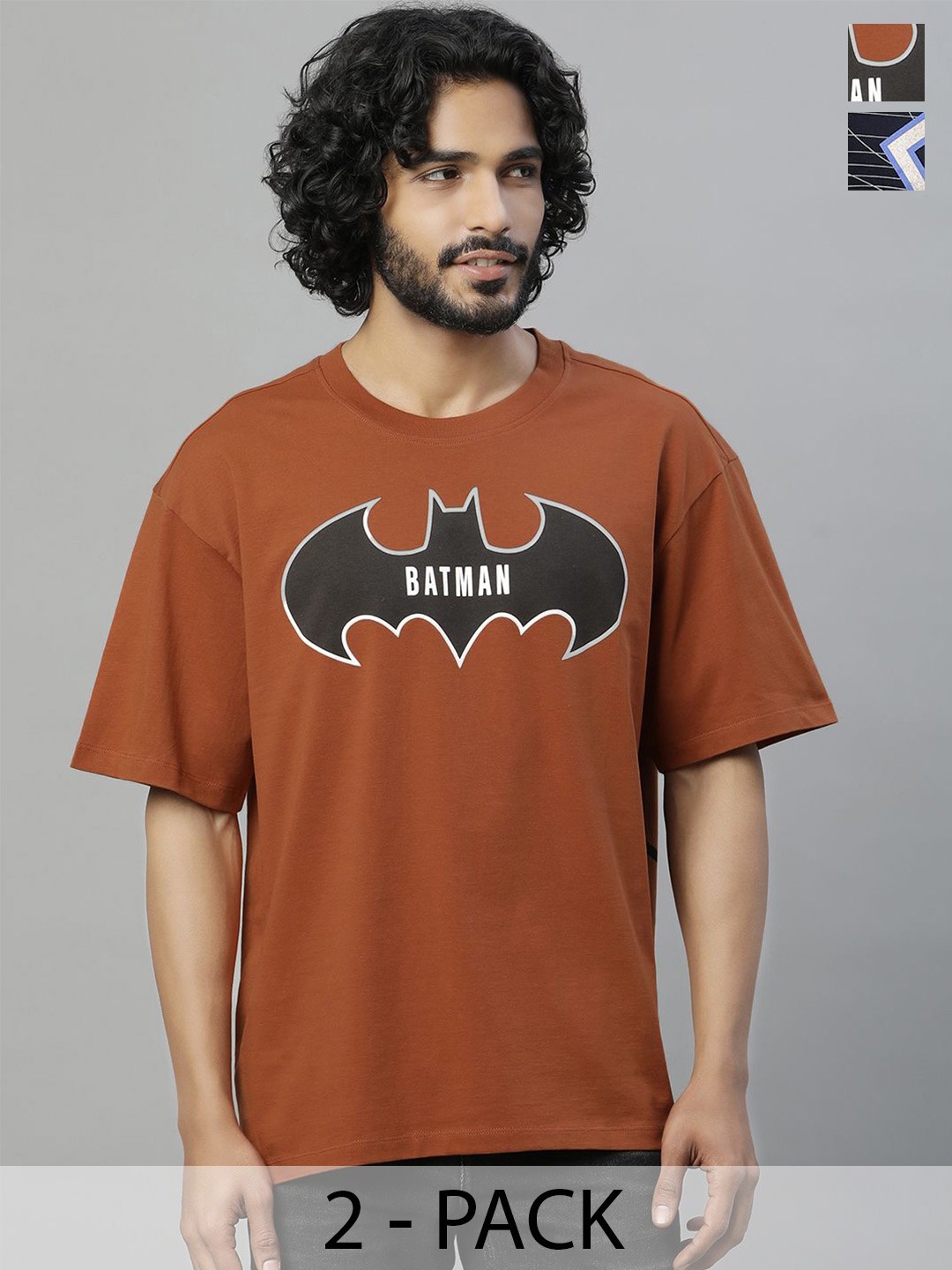 

Free Authority Pack Of 2 Dc Comics Printed Pure Cotton Relaxed-Fit T-Shirts, Navy blue