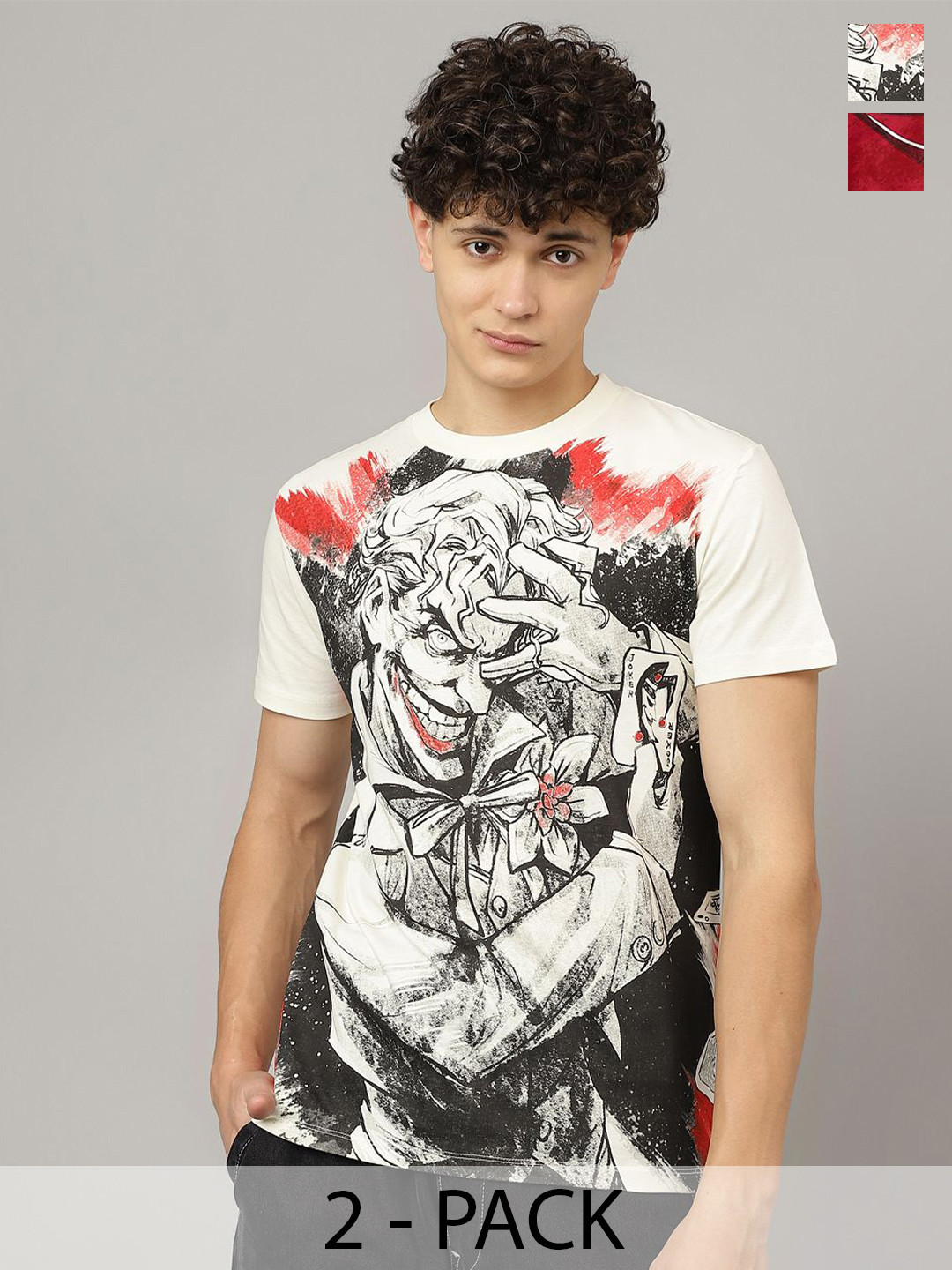 

Free Authority Pack Of 2 Dc Comics Printed Pure Cotton Relaxed-Fit T-Shirts, Red