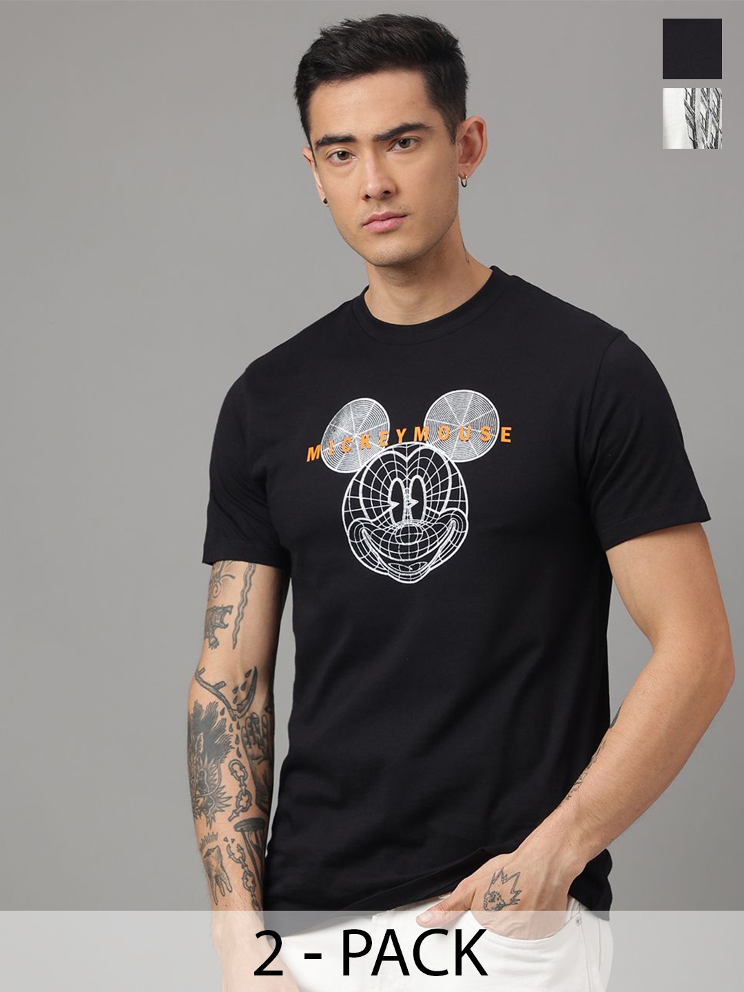 

Free Authority Pack Of 2 Mickey & Friends Printed Pure Cotton Relaxed-Fit T-Shirts, Black