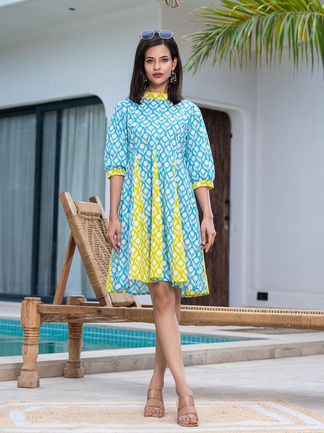 

Yufta Floral Print A-Line Dress, Blue