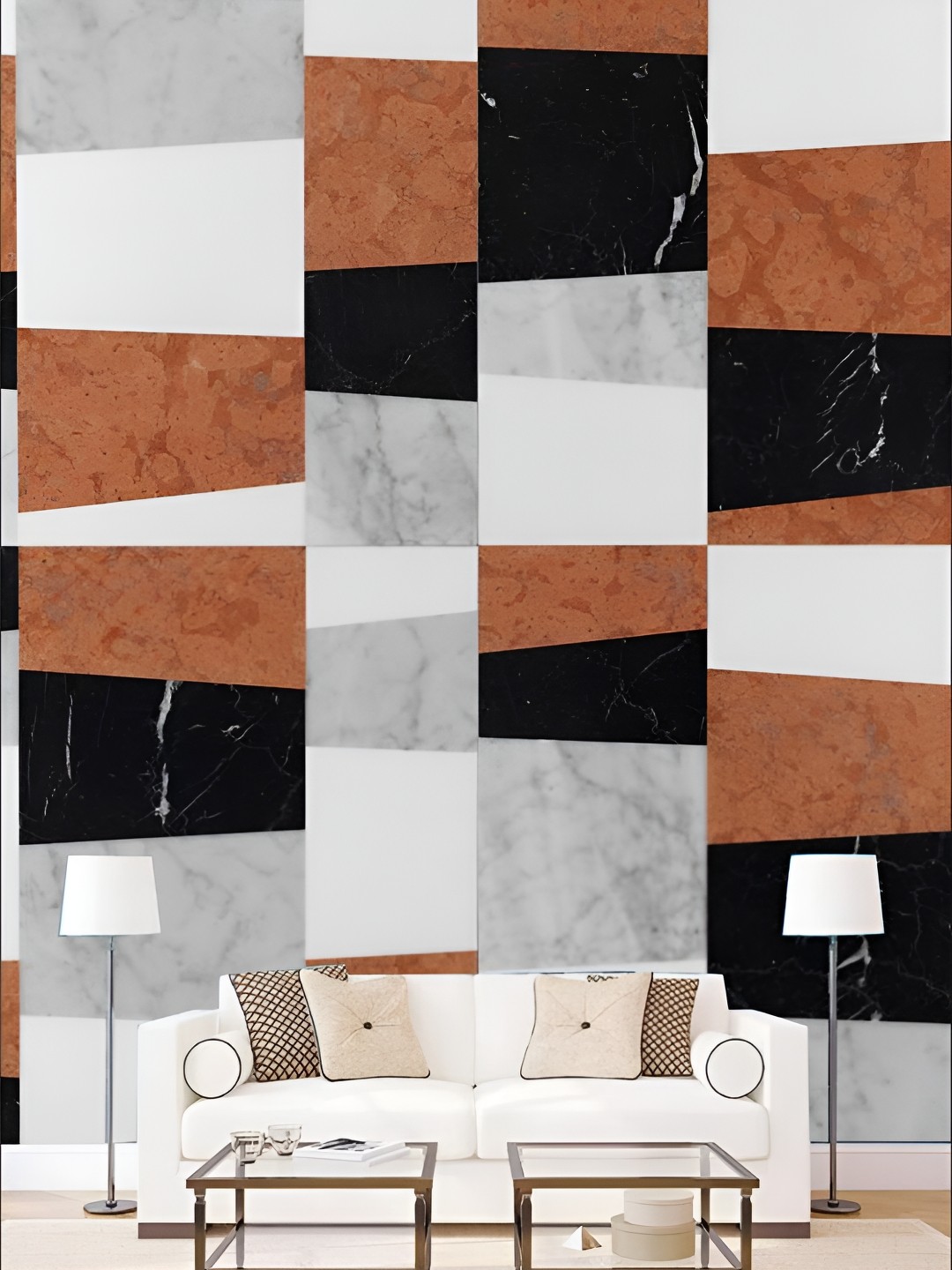 

Aura White & Brown Printed Self-Adhesive Wall, Multi