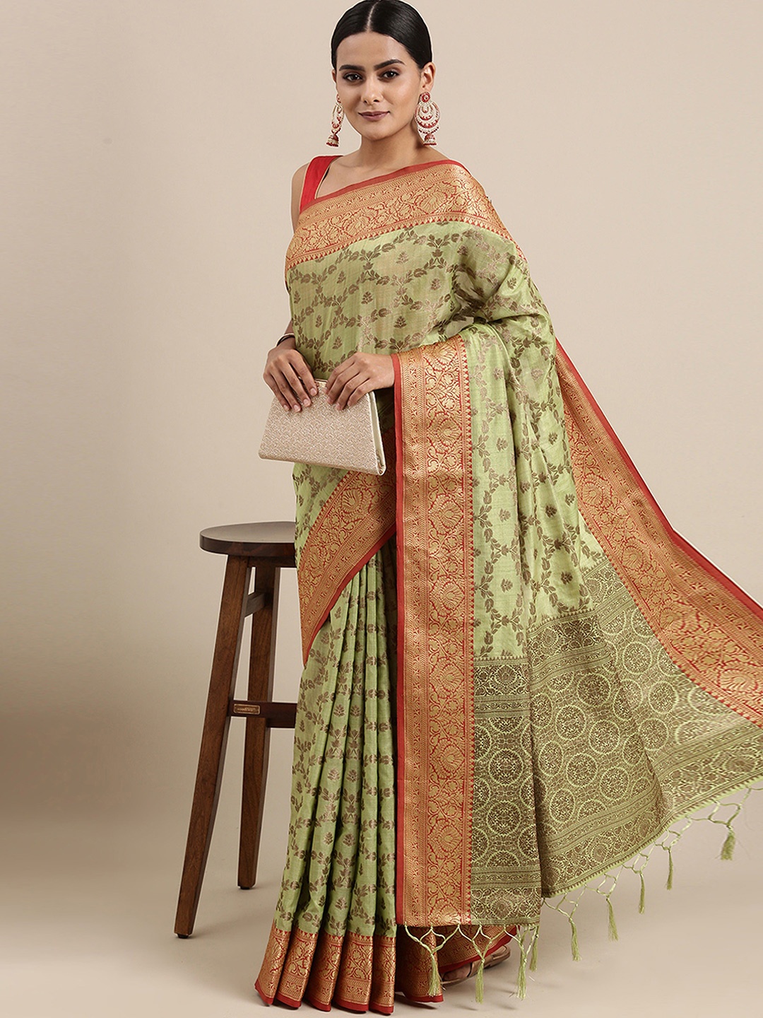 

HEER FASHION Woven Design Zari Banarasi Saree, Green