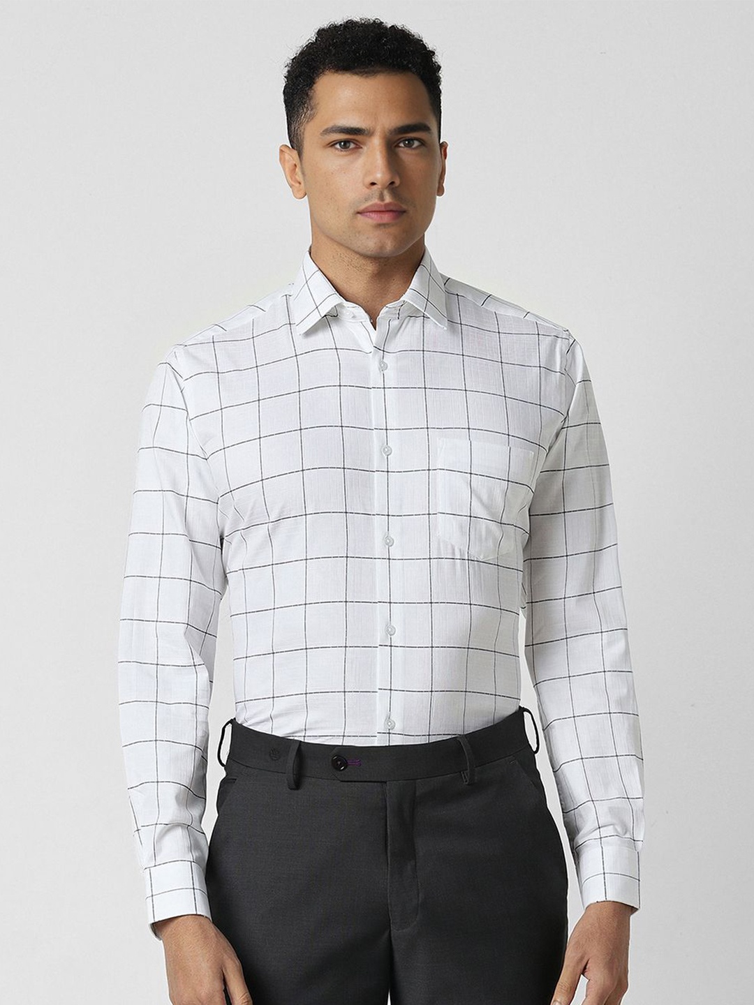 

Van Heusen Men Windowpane Checks Opaque Checked Party Shirt, White