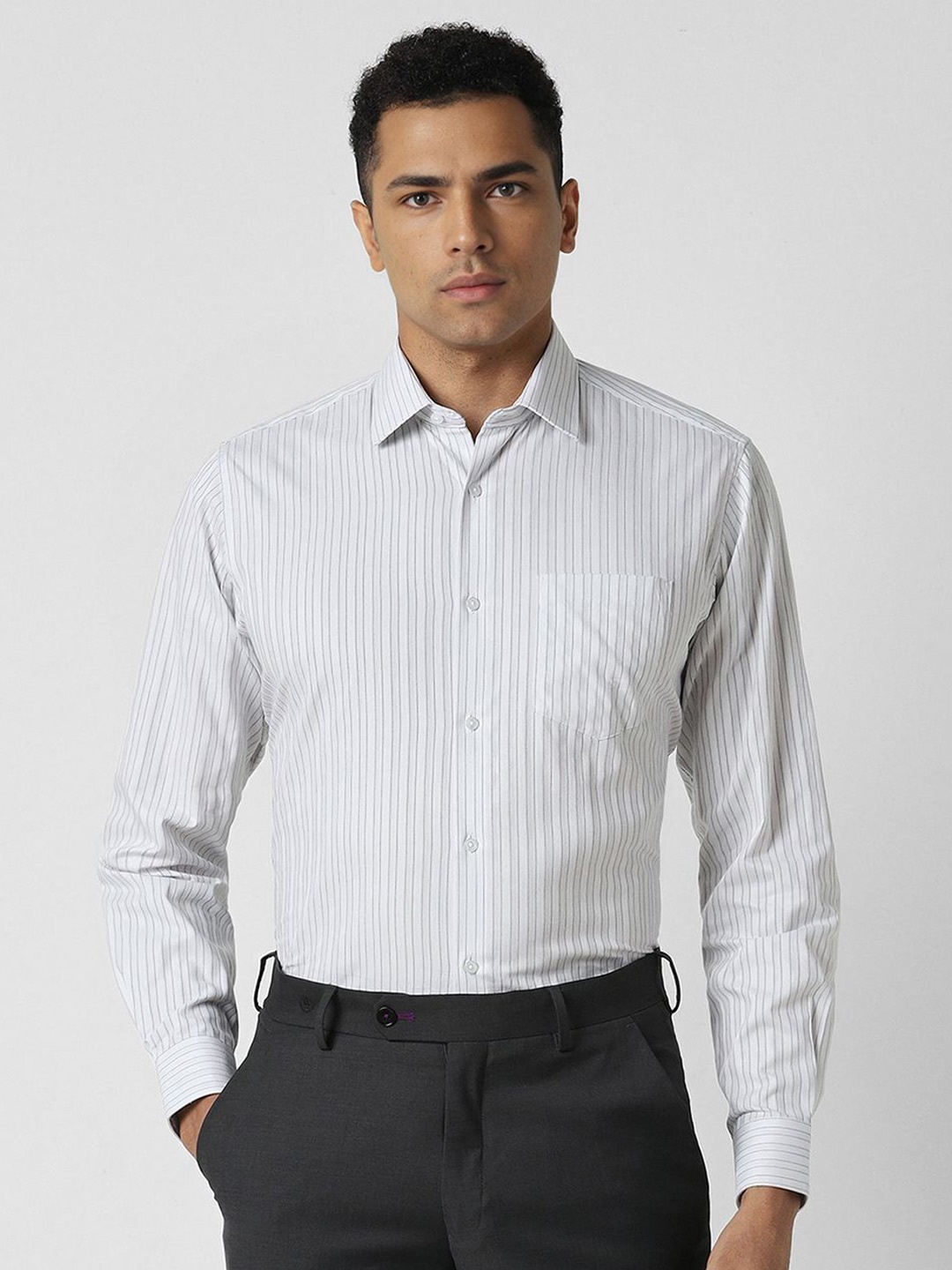 

Van Heusen Men Opaque Striped Party Shirt, White