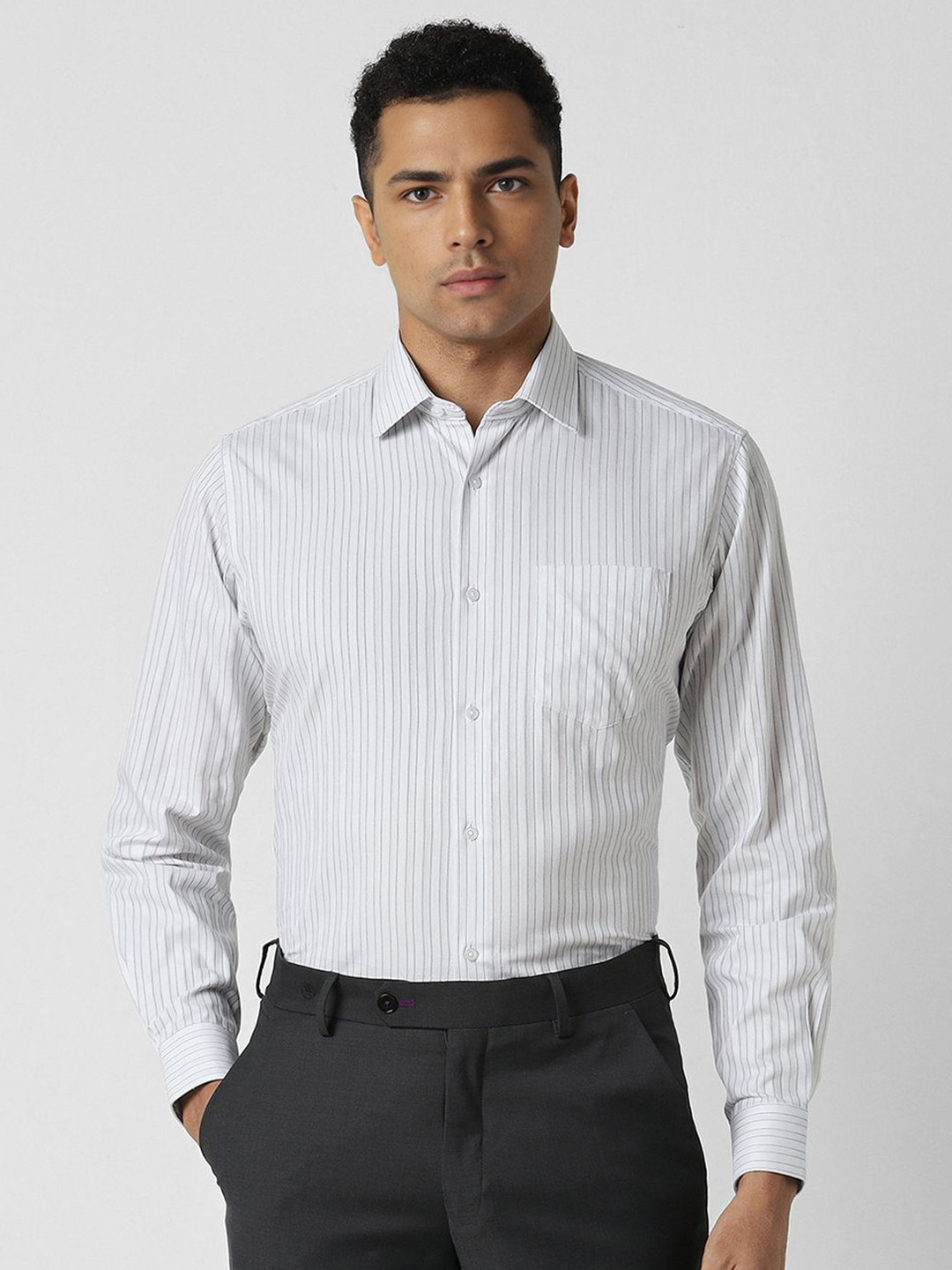 

Van Heusen Men Opaque Striped Party Shirt, White