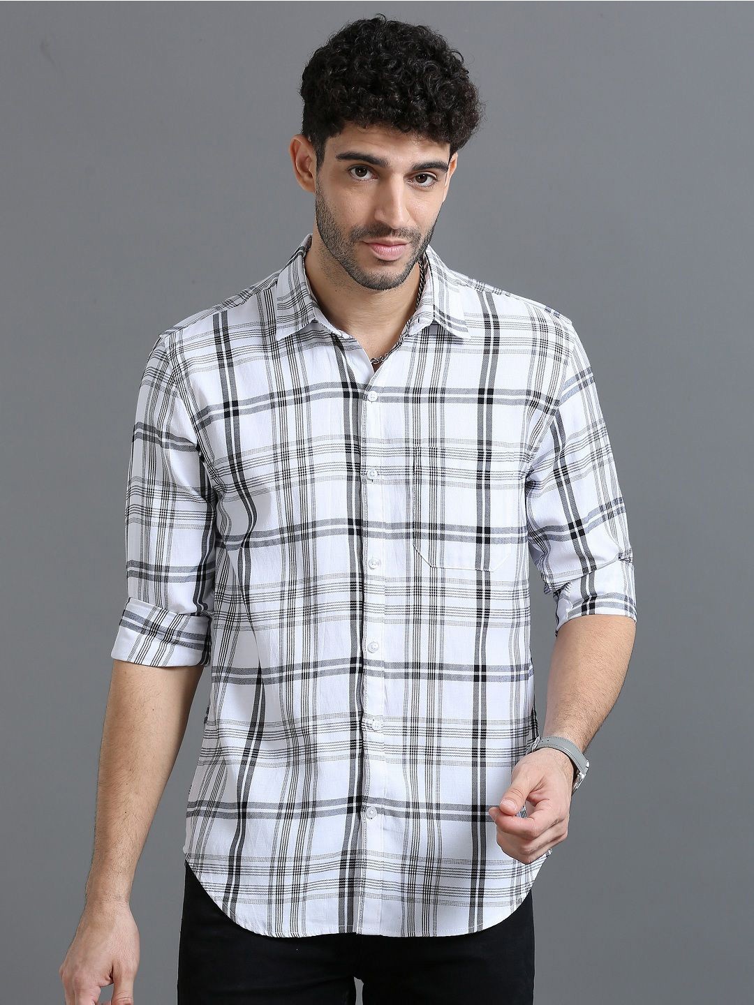 

Rope Men Classic Slim Fit Tartan Checks Opaque Checked Casual Shirt, White