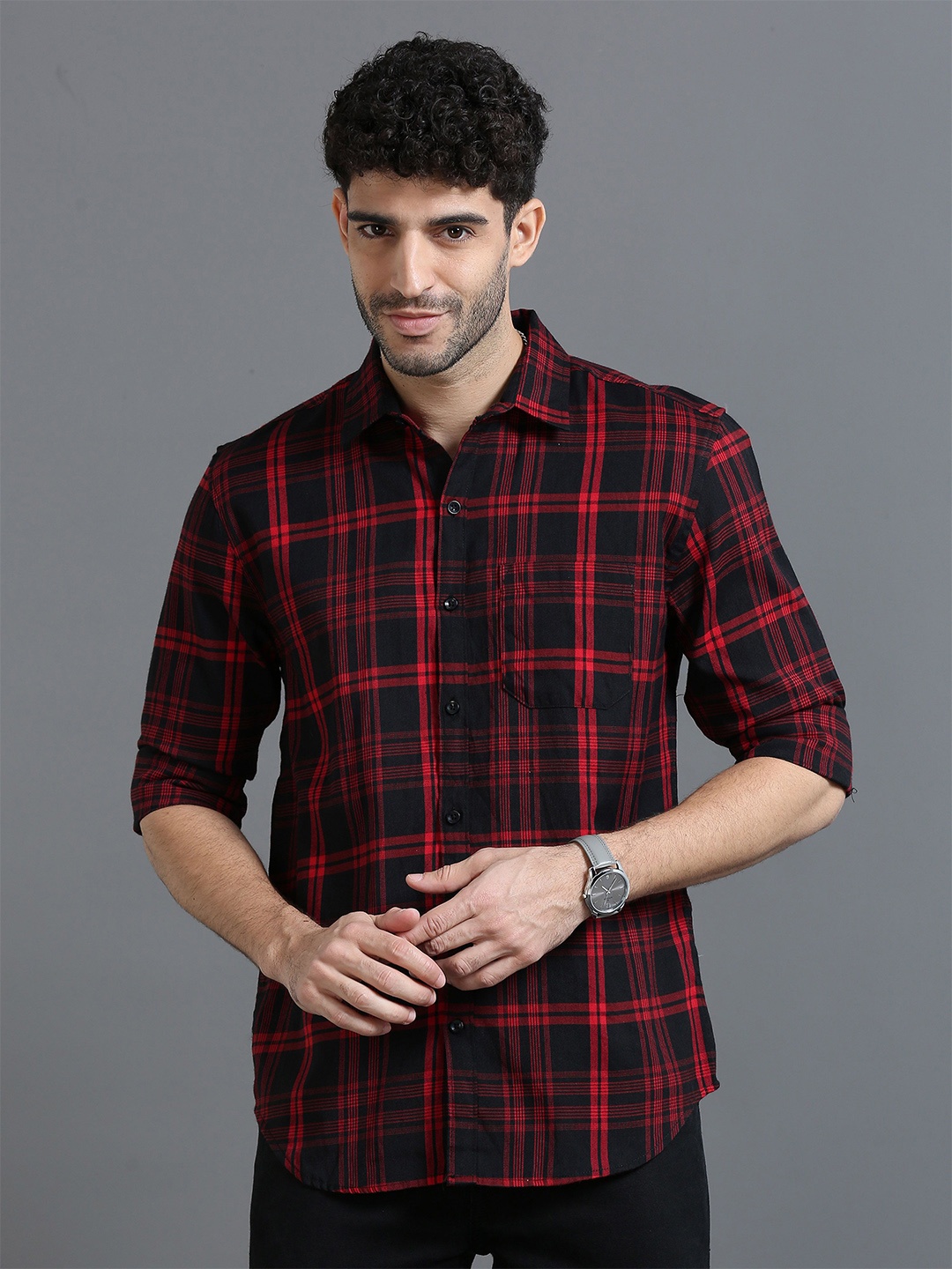 

Rope Men Classic Slim Fit Tartan Checks Opaque Checked Casual Shirt, Red