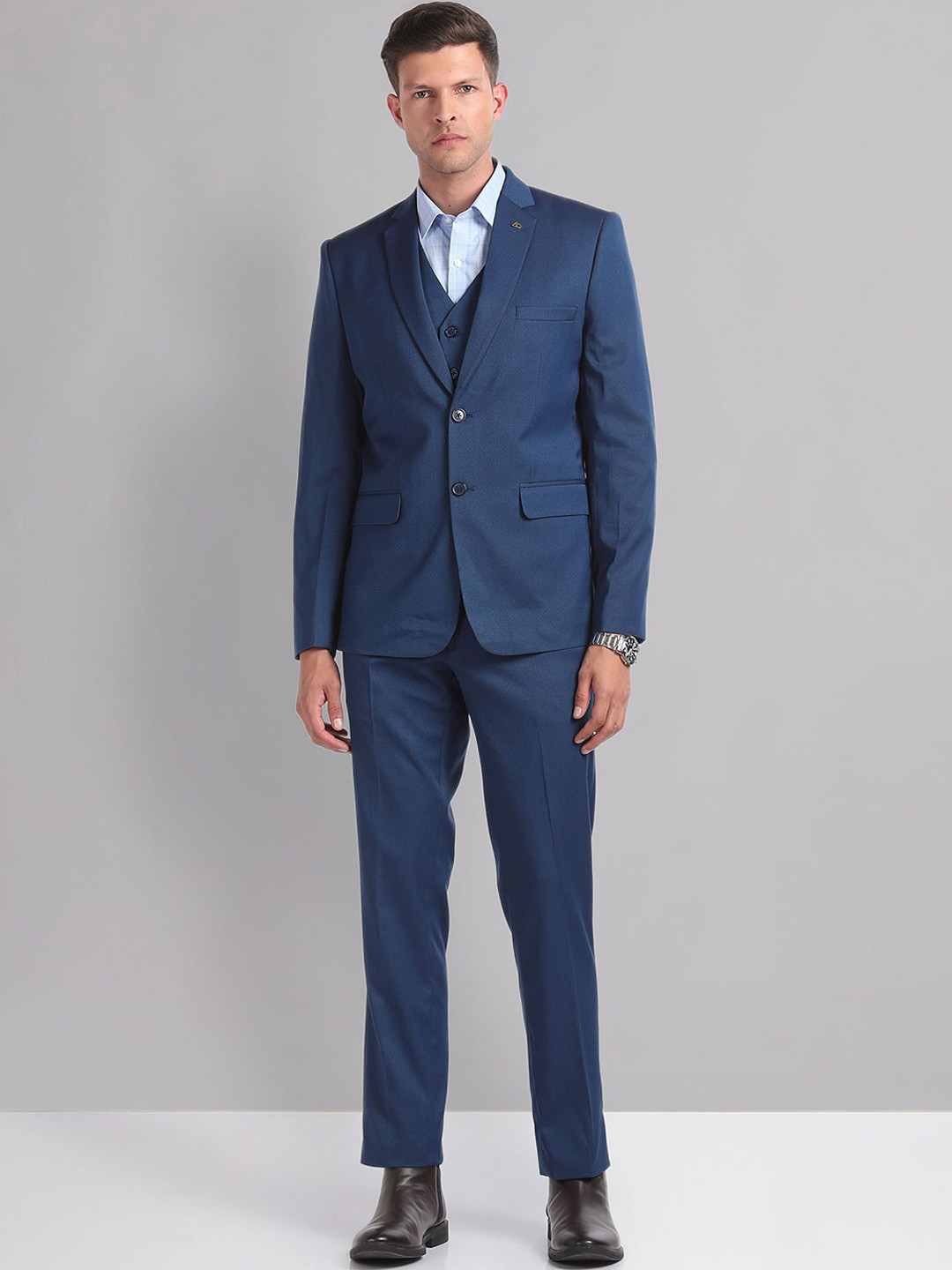 

AD By Arvind Men Reversible Waistcoat Three Piece Formal Suit, Blue