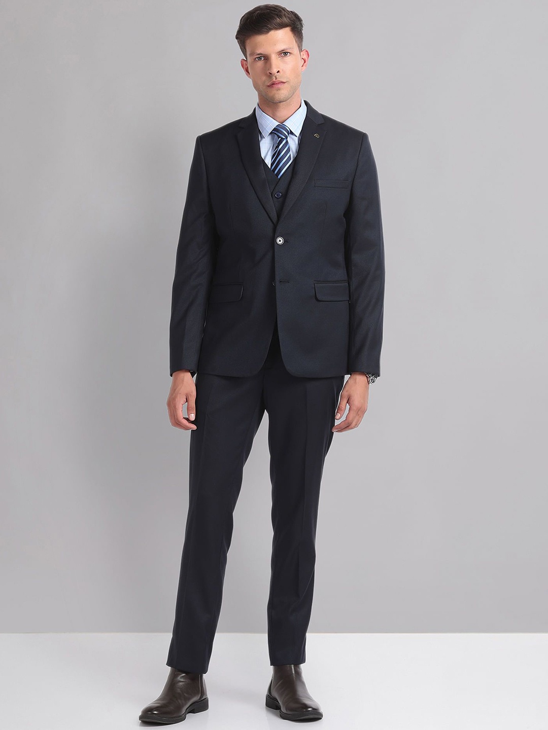 

AD By Arvind Men Reversible Waistcoat Single-Breasted Three Piece Suit, Blue