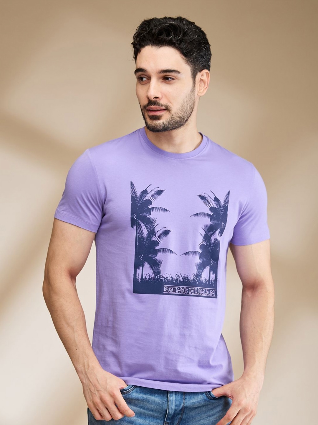 

Being Human Men Printed Tropical Pockets T-shirt, Purple