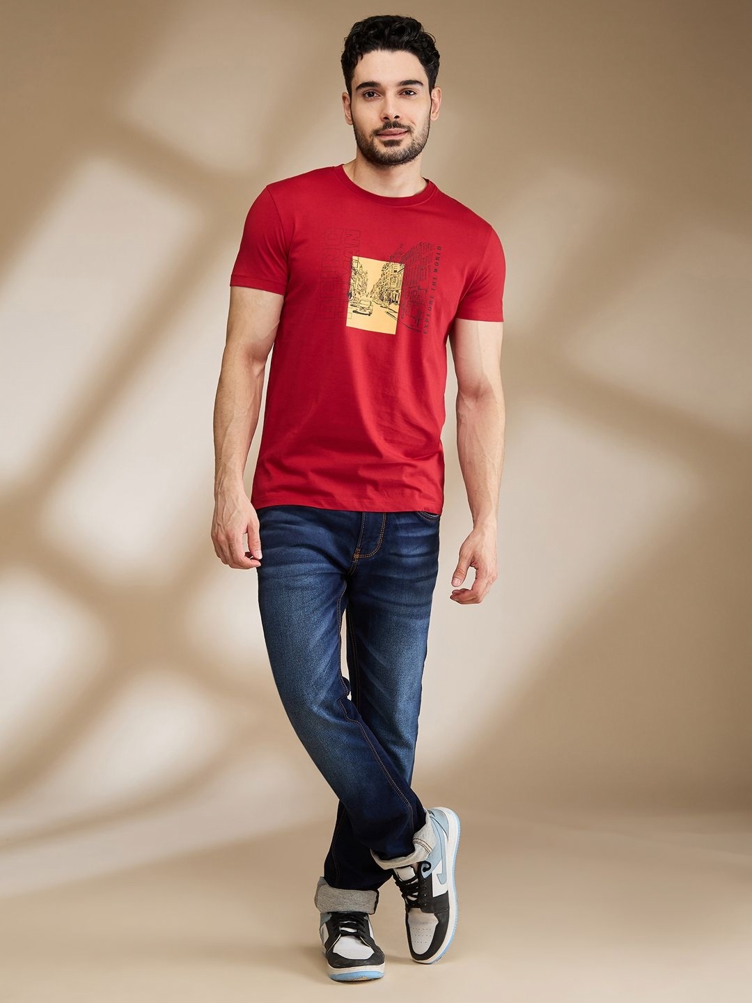 

Being Human Men Typography Printed Pockets T-shirt, Red