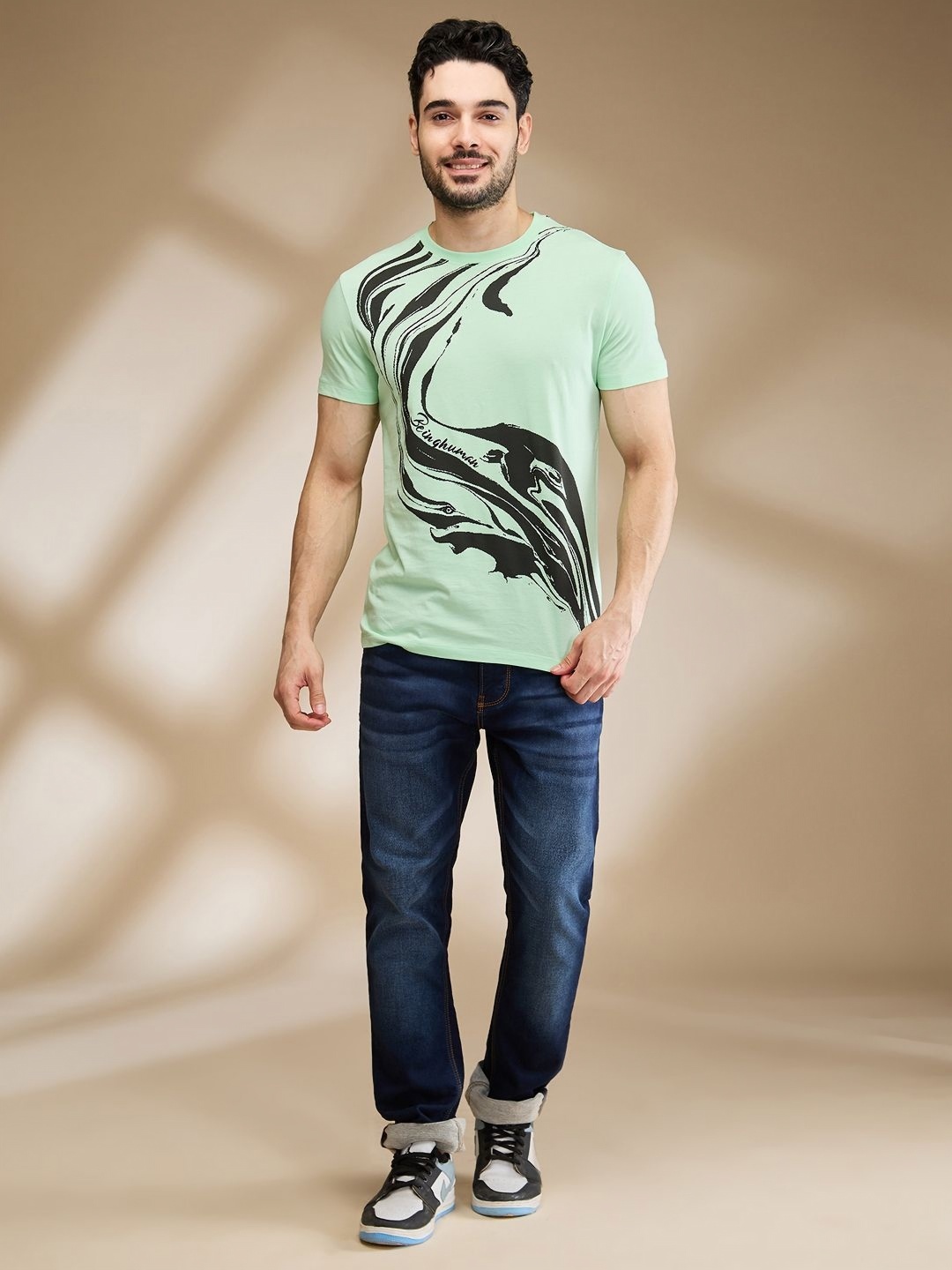 

Being Human Men Printed Raw Edge T-shirt, Green