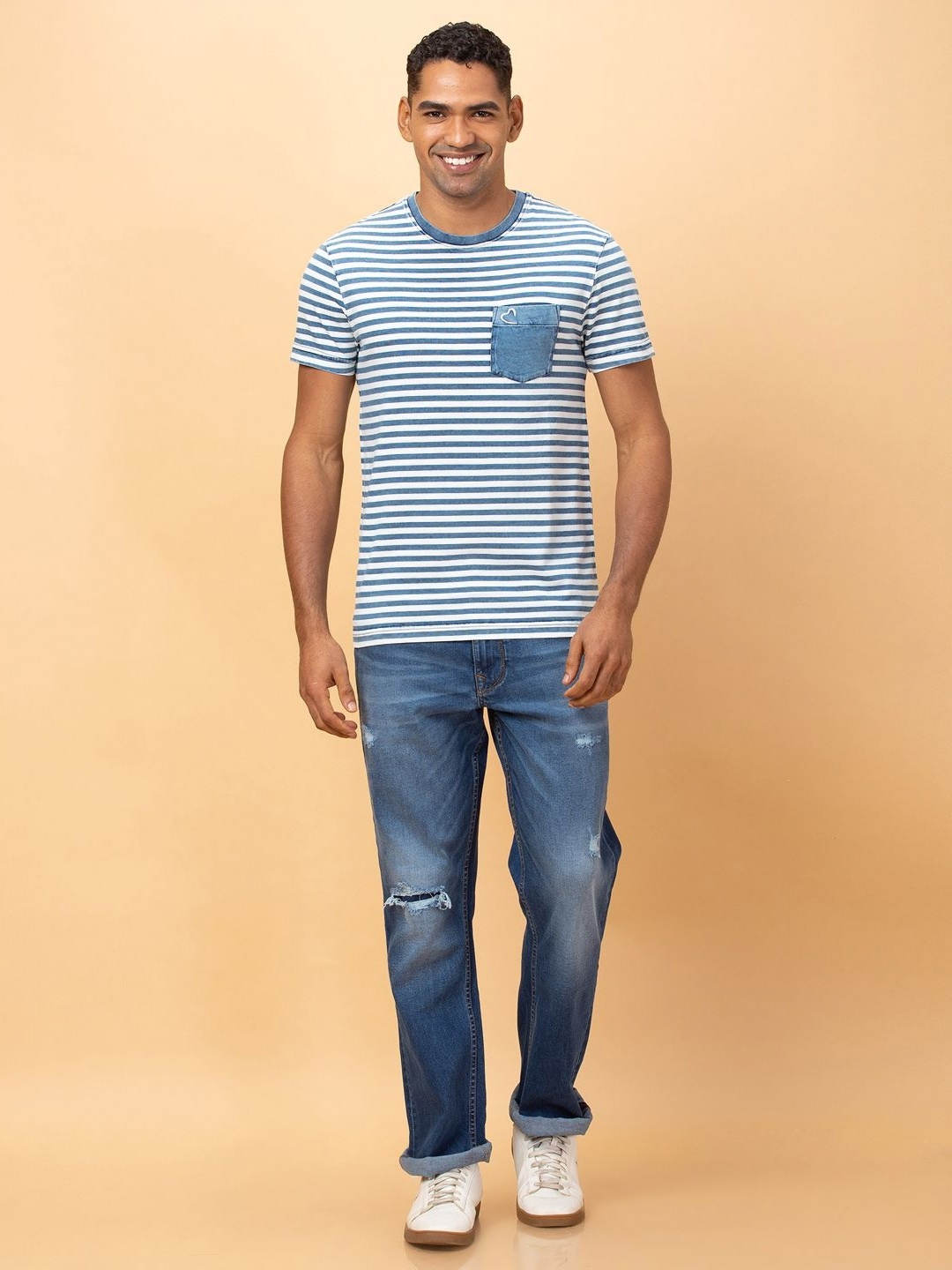 

Being Human Men Striped Pockets T-shirt, Blue