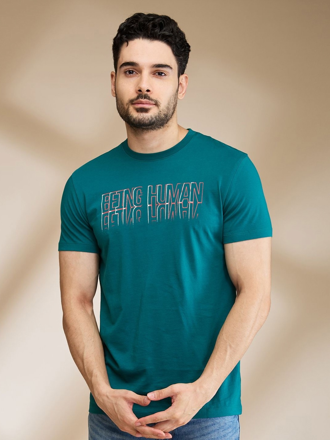 

Being Human Men Typography Printed Applique T-shirt, Grey
