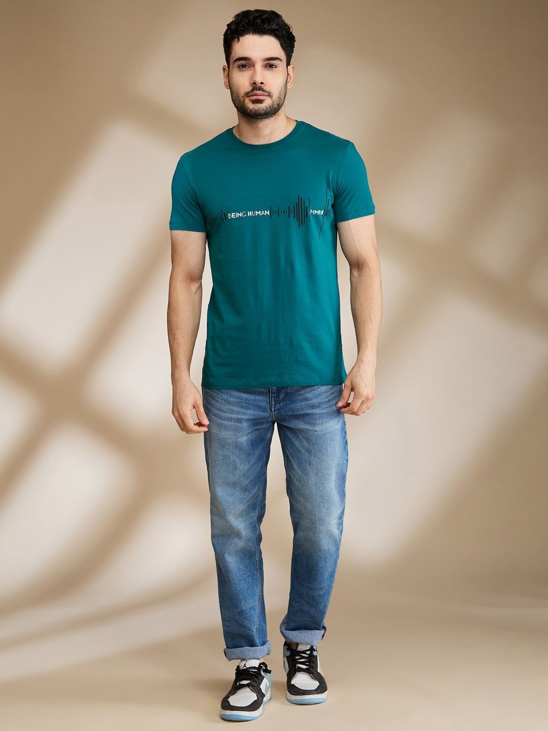 Being Human Men Typography Printed V-Neck Pockets T-shirt, Grey
