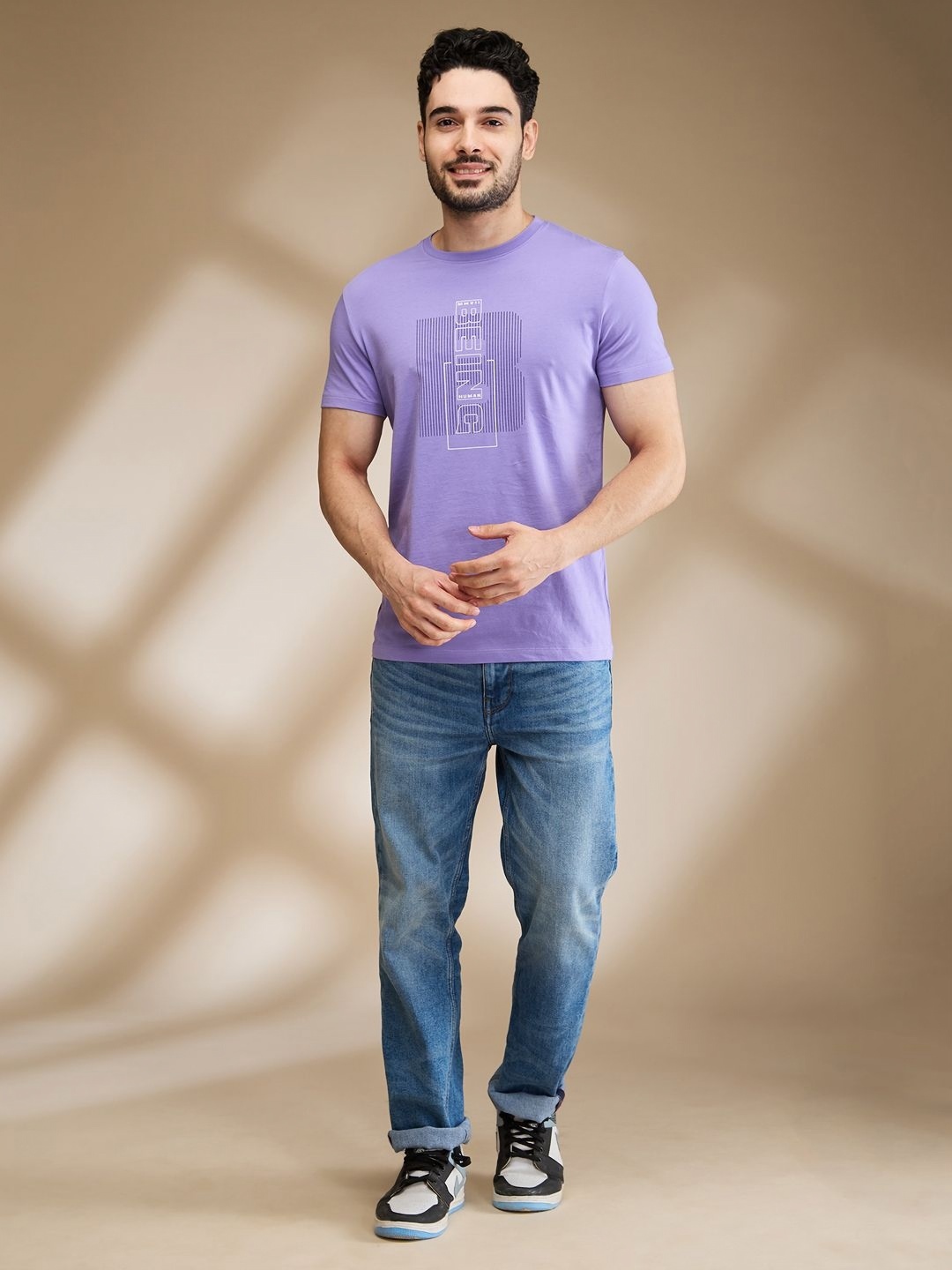

Being Human Men Typography Printed Applique T-shirt, Purple