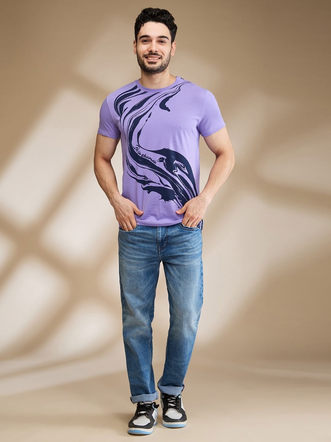 

Being Human Men Printed Raw Edge T-shirt, Purple