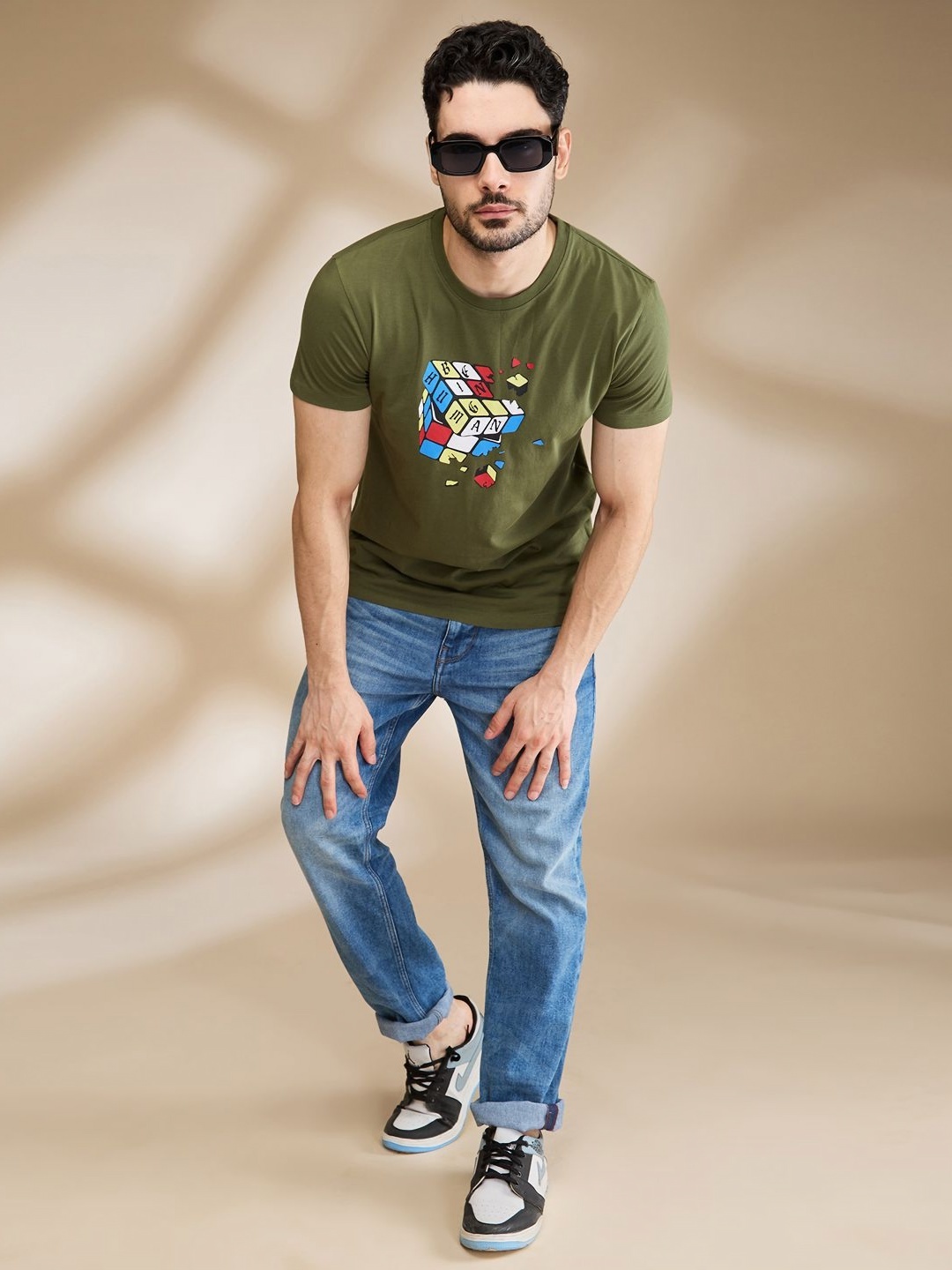 

Being Human Men Typography Printed Applique T-shirt, Green
