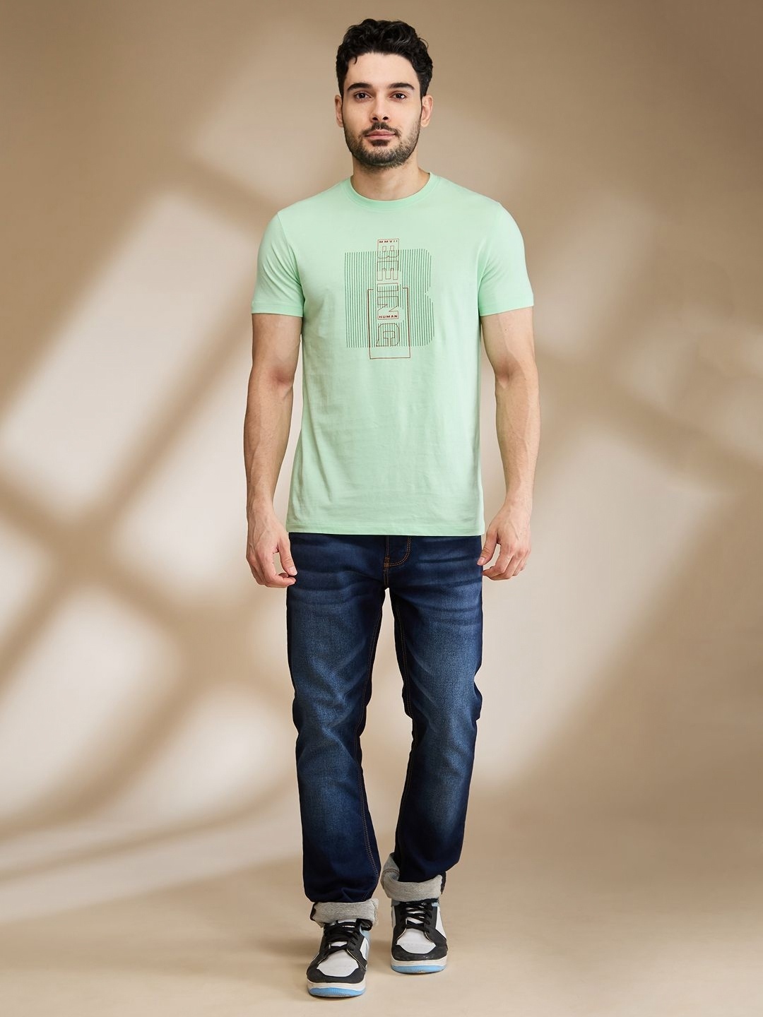 

Being Human Men Typography Printed Applique T-shirt, Green