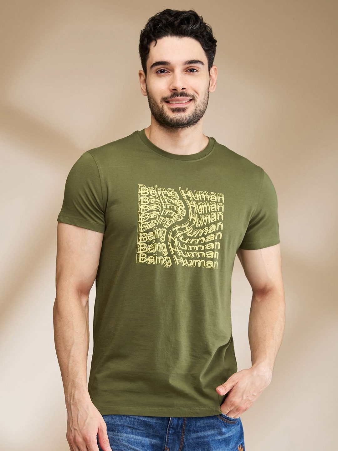 

Being Human Men Typography Printed Pockets T-shirt, Green