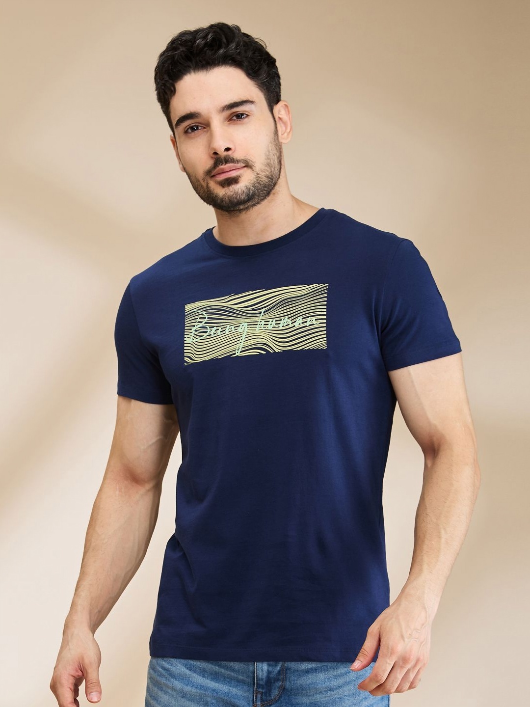 

Being Human Men Typography Printed Applique T-shirt, Blue