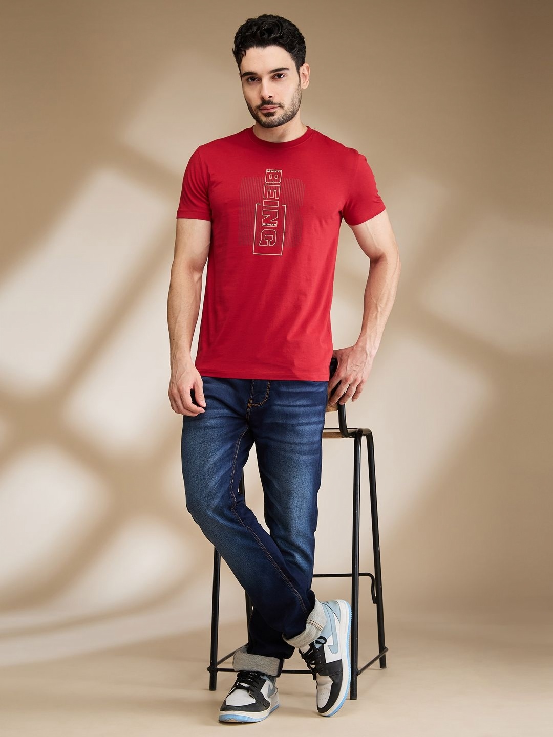 

Being Human Men Typography Printed Applique T-shirt, Red