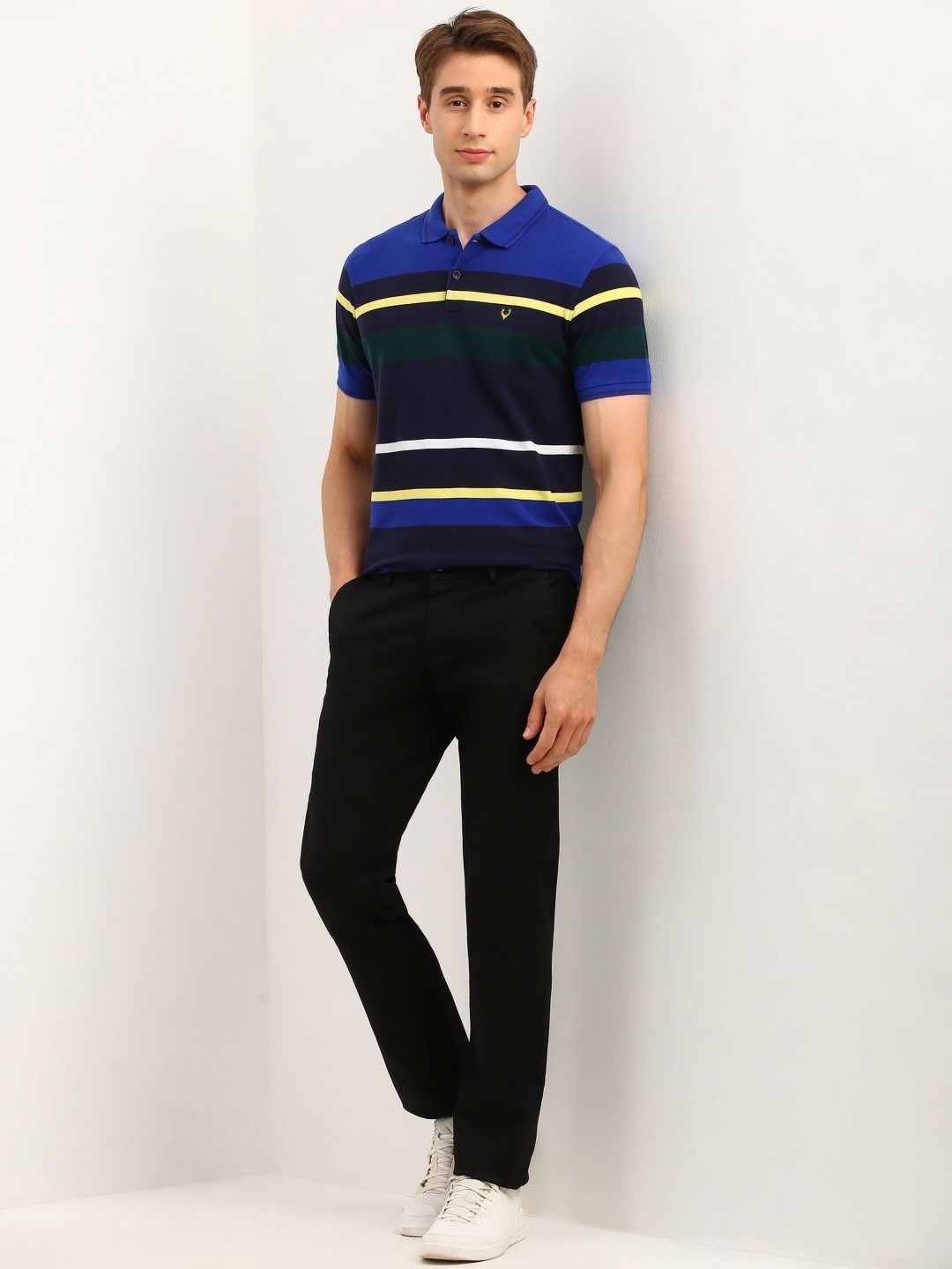 

Allen Solly Men Striped Polo Collar Pockets T-shirt, Blue