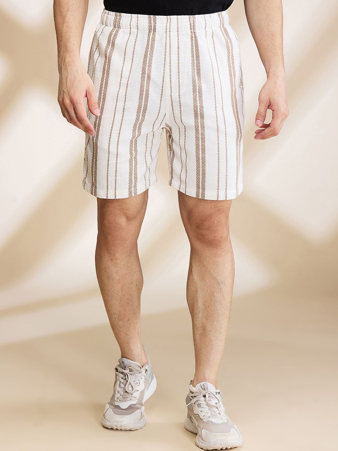 

Being Human Men Striped Slim Fit Technology Shorts, Beige