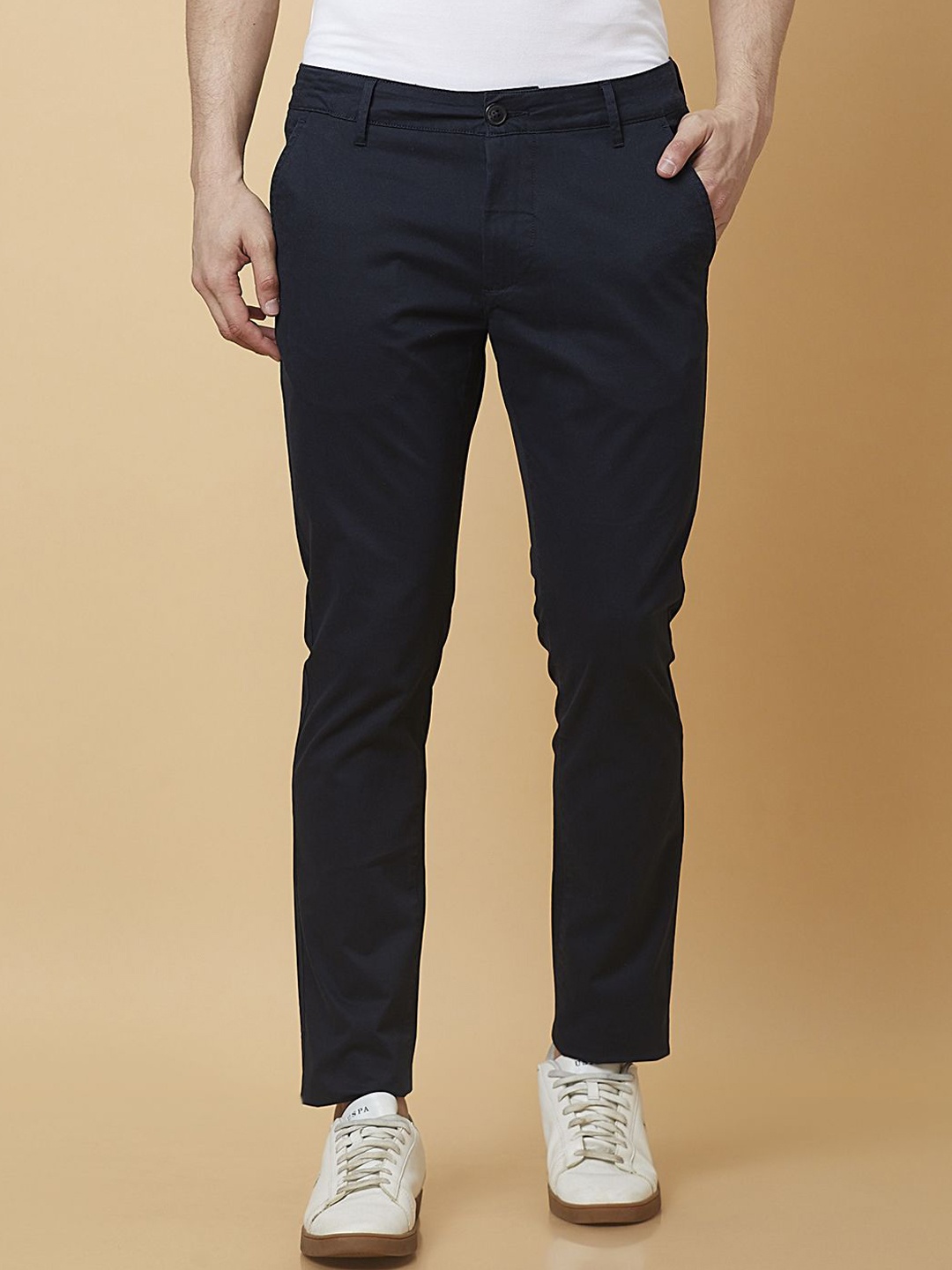 

Being Human Men Slim Fit Chinos Trousers, Navy blue