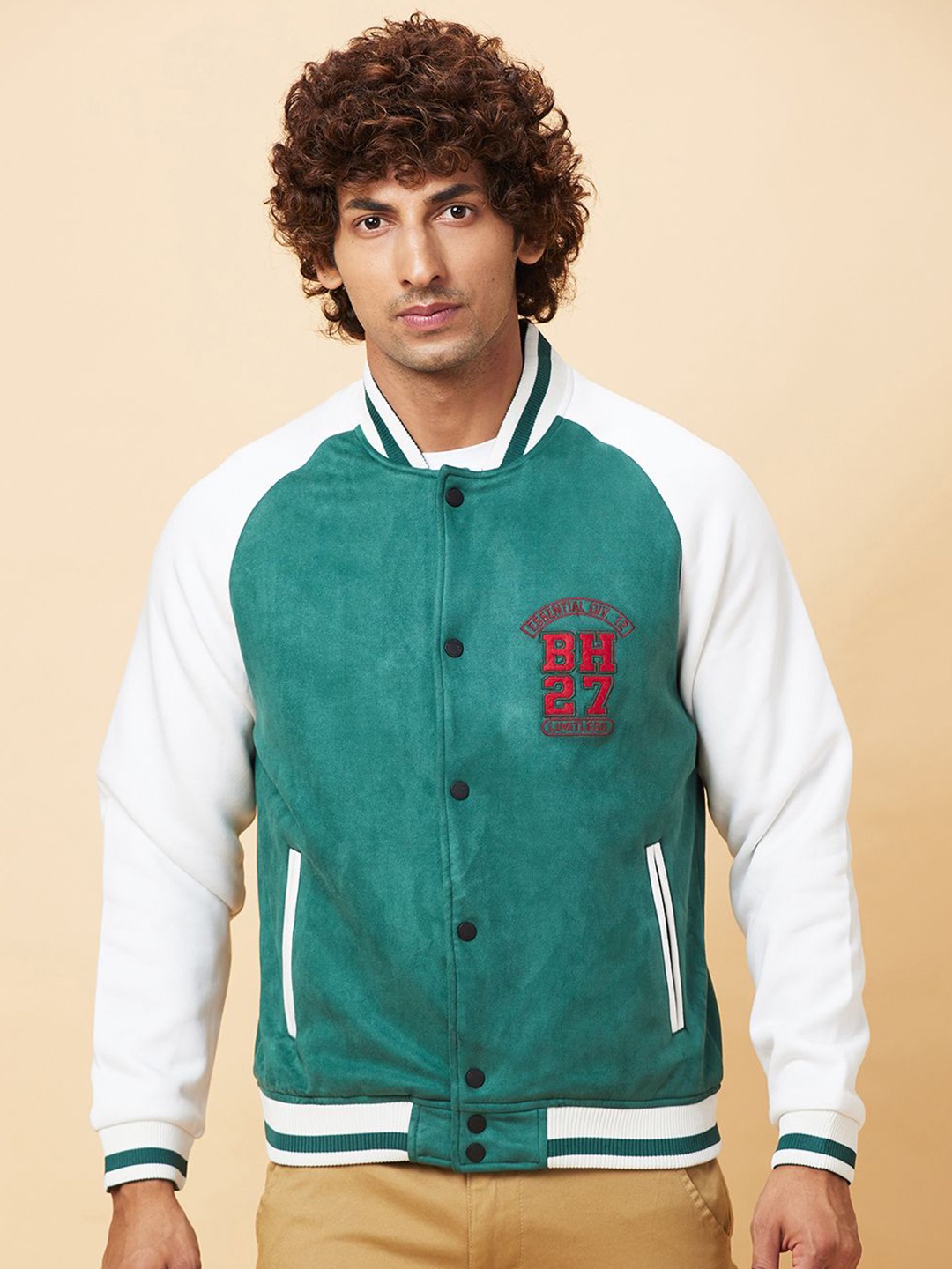 

Being Human Colourblocked Varsity Jacket, Green