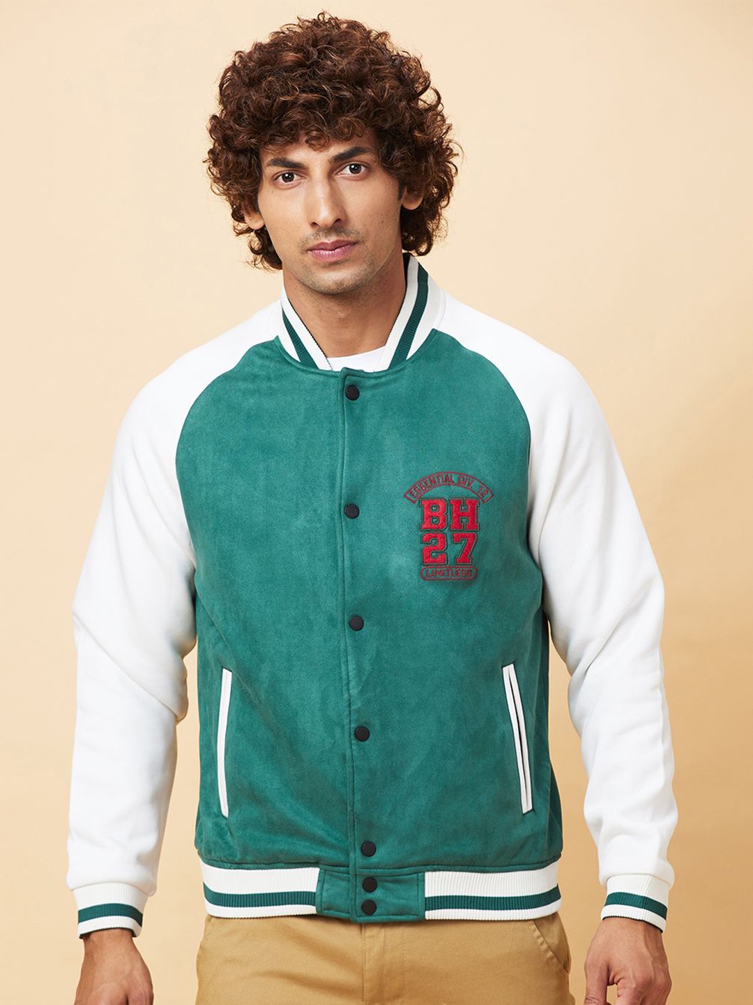 

Being Human Colourblocked Varsity Jacket, Green