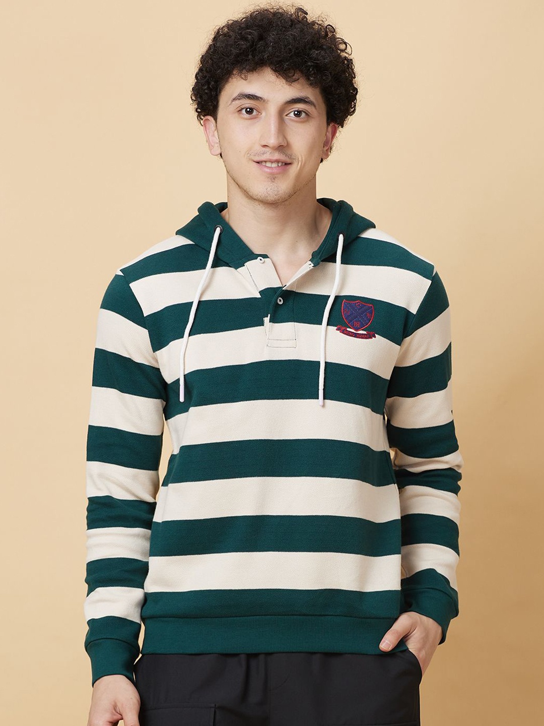 

Being Human Striped Hooded Sweatshirt, Green