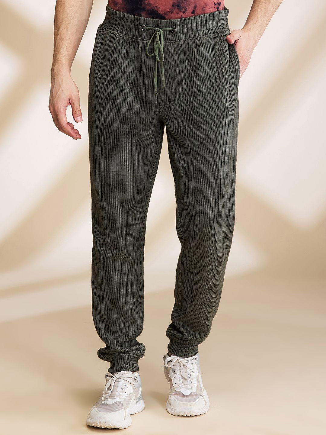 

Being Human Men Striped Mid Rise Jogger, Green