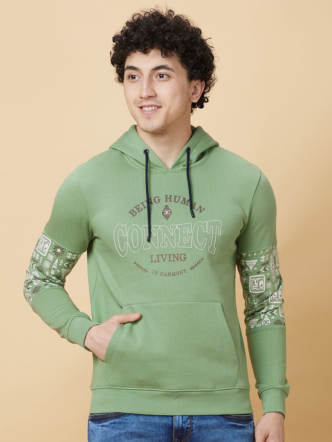

Being Human Printed Hooded Sweatshirt, Green