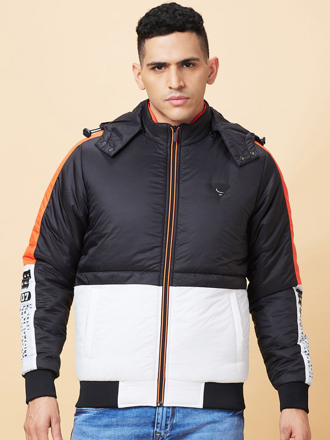 

Being Human Colourblocked Padded Jacket, Black