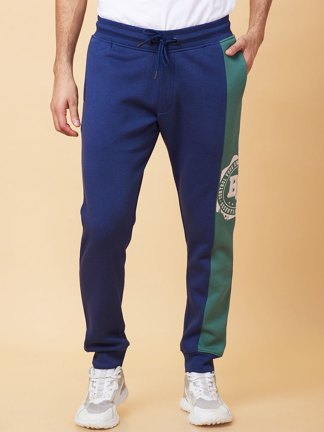Being Human Men Colorblocked Mid Rise Joggers, Blue