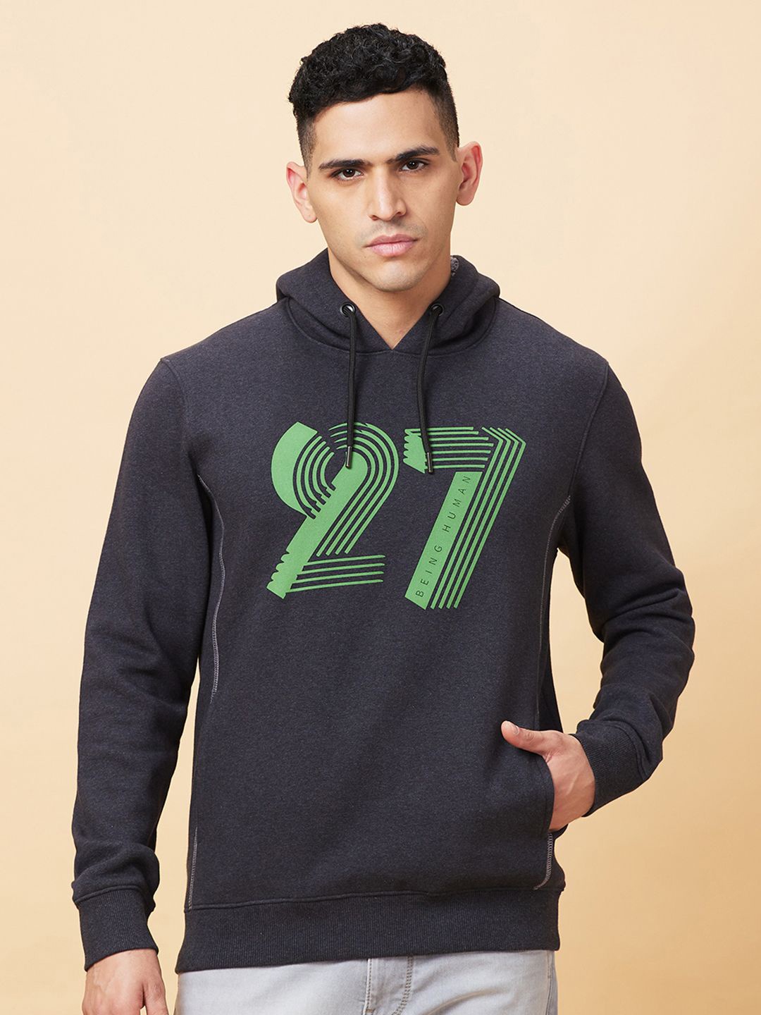 

Being Human Printed Hooded Sweatshirt, Grey