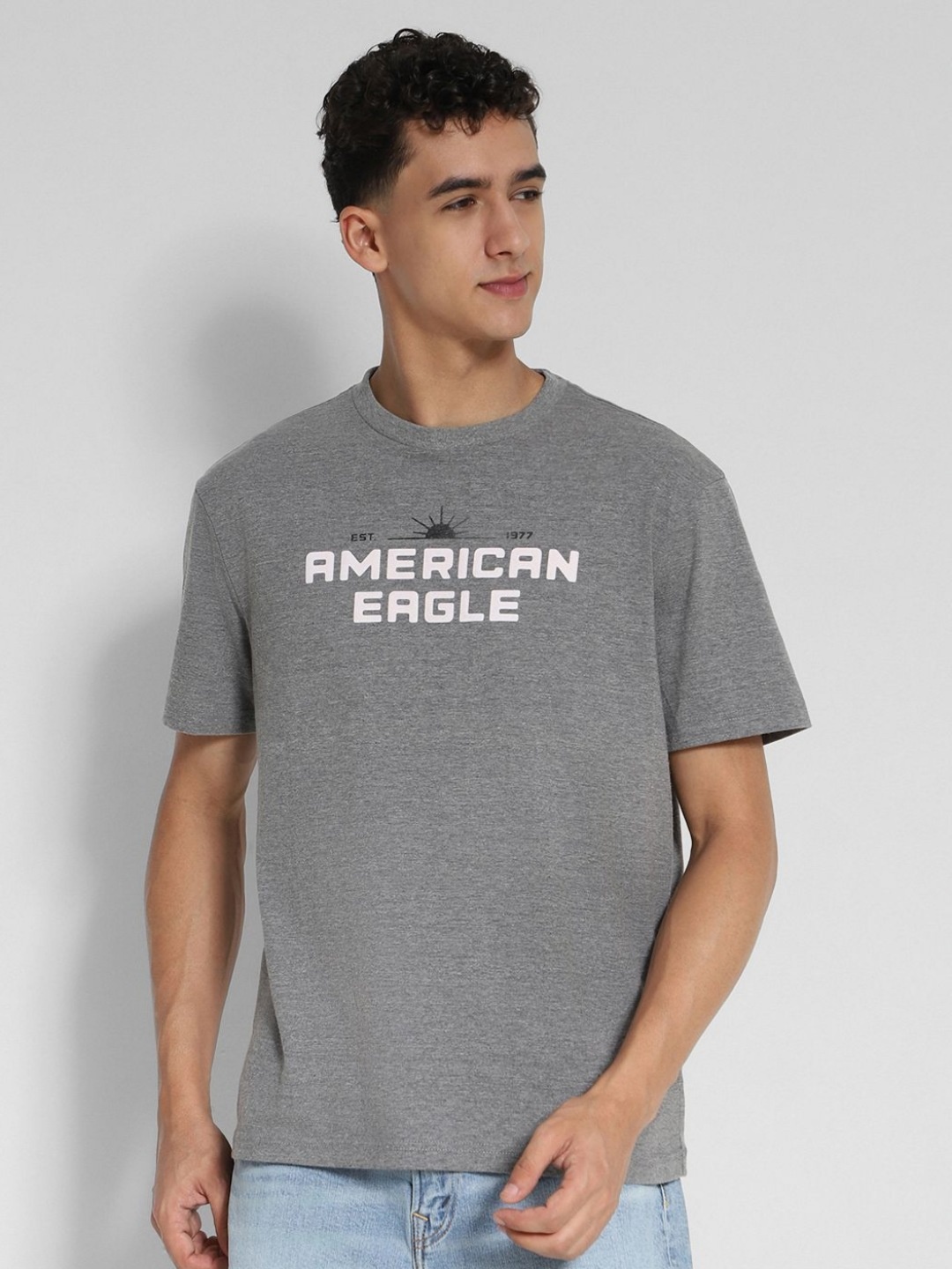 

AMERICAN EAGLE OUTFITTERS Men Typography Printed Applique T-shirt, Grey