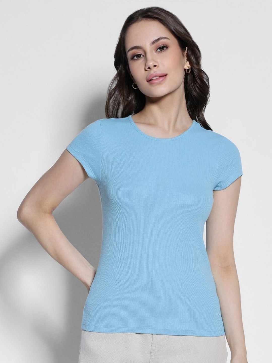 

AMERICAN EAGLE OUTFITTERS Women Extended Sleeves Pockets Slim Fit T-shirt, Blue