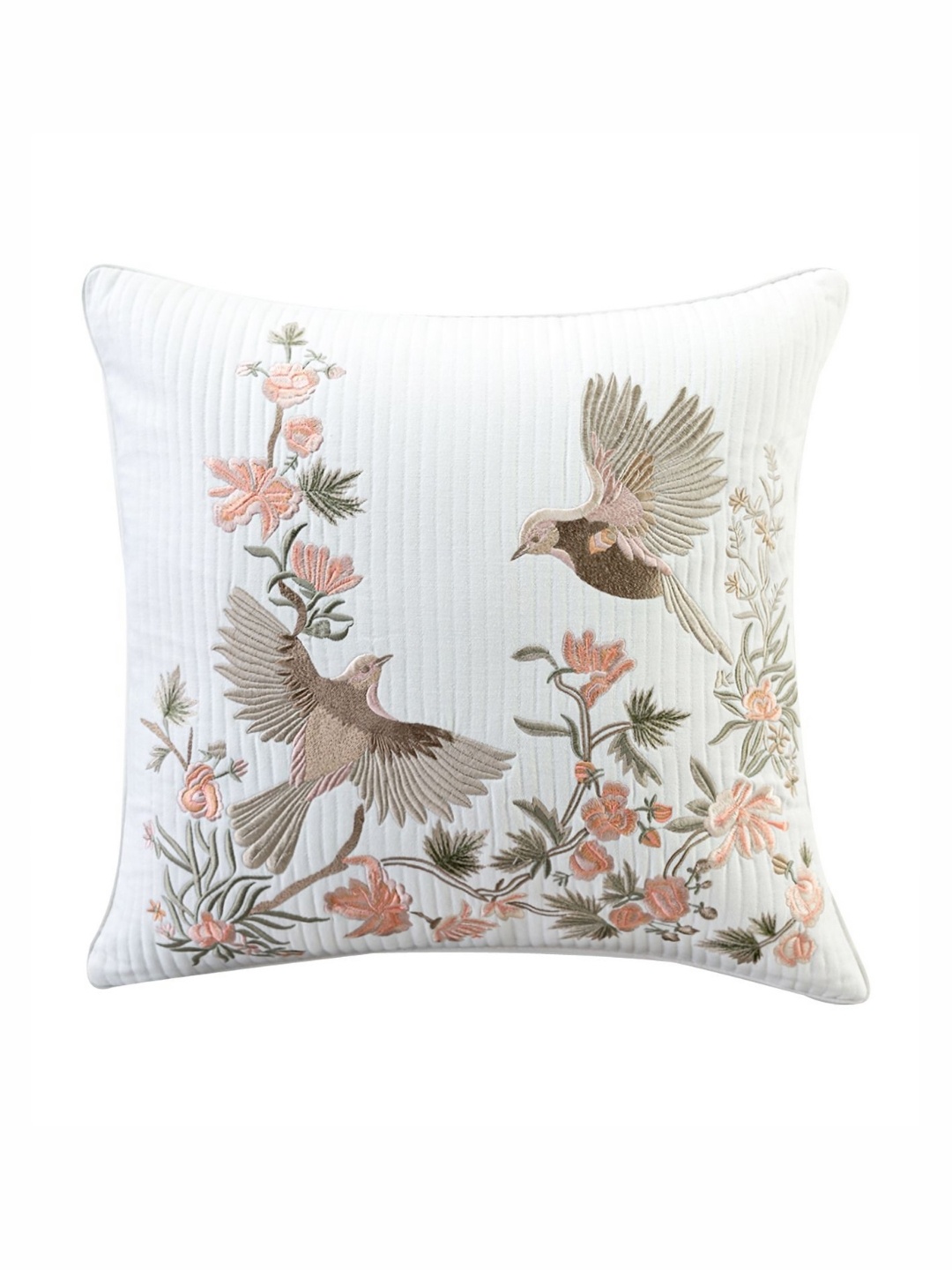 

Mirooh White Embroidered Cotton Square Cushion