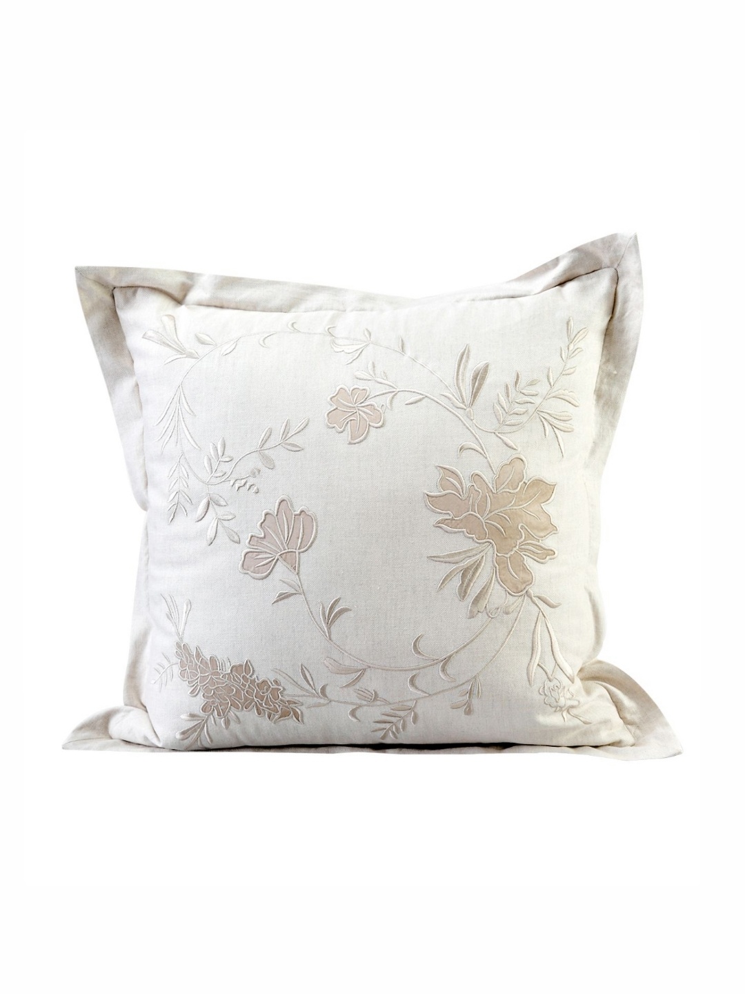

Mirooh White Embroidered Pre-Filled Cushions, Beige