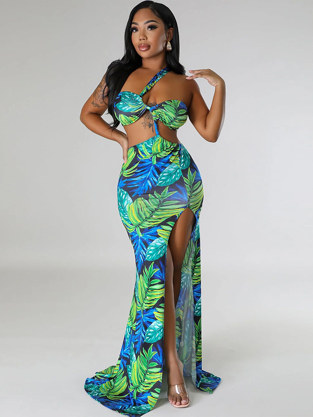 

LULU & SKY Tropical Print Maxi Dress, Green