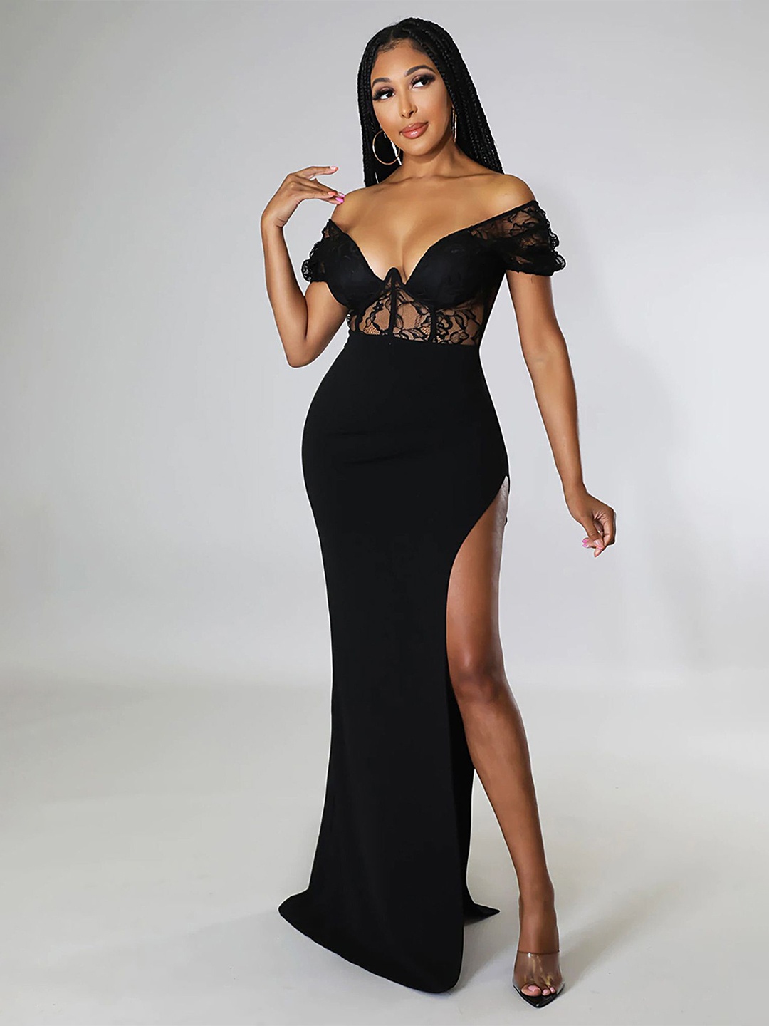 

LULU & SKY Off-Shoulder Maxi Dress, Black