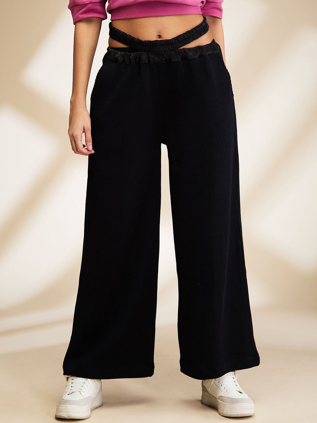 

Being Human Women Ribbed Relaxed-Fit Track Pants, Black