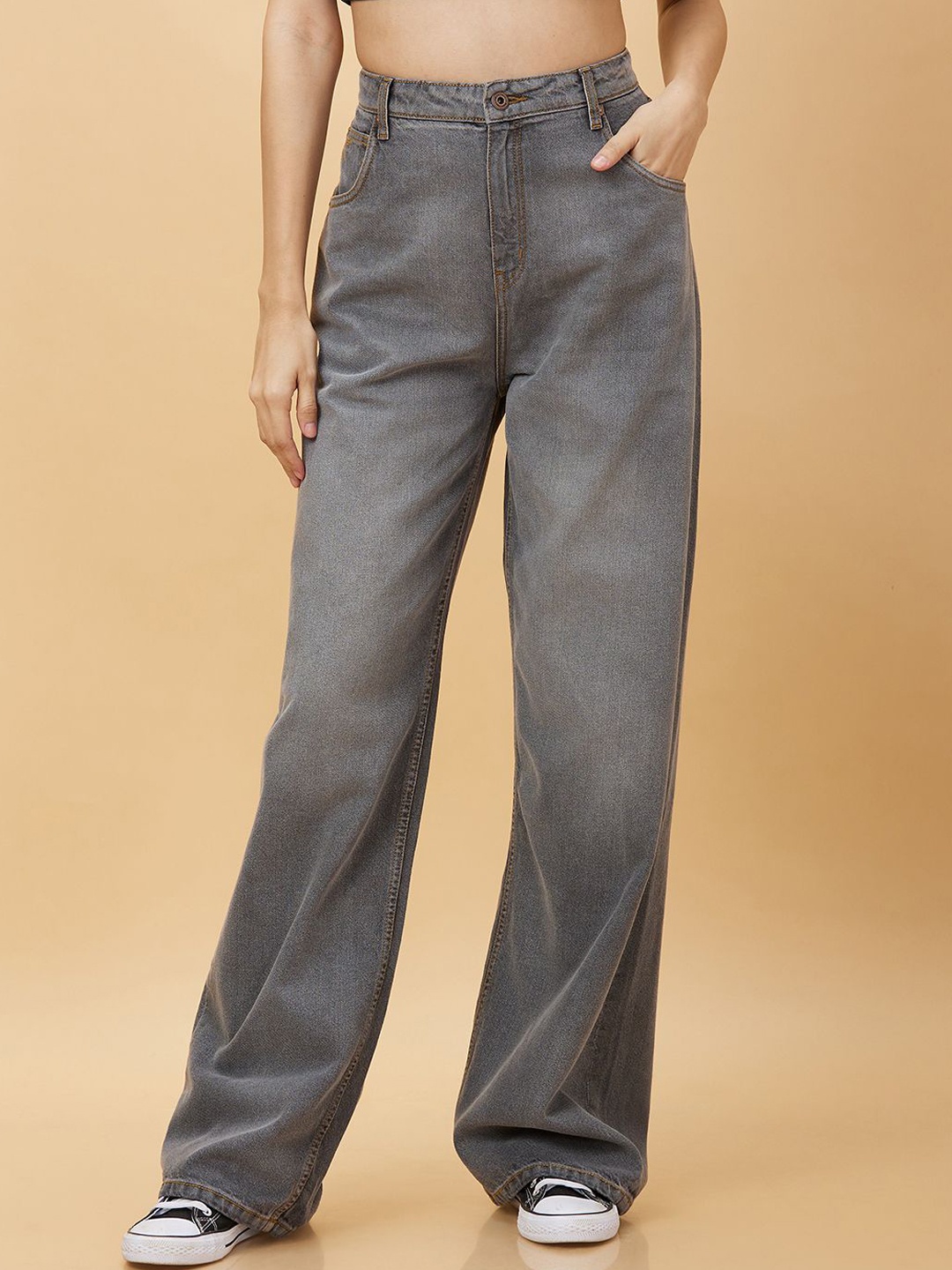 

Being Human Women Relaxed Fit Low Distress Jeans, Grey