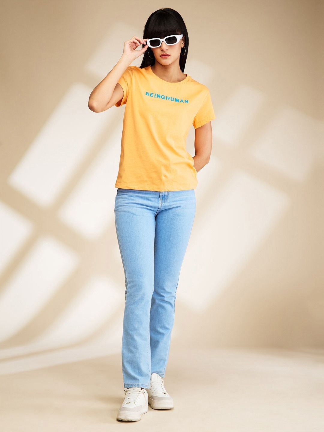 

Being Human Women Typography Printed Raw Edge T-shirt, Orange