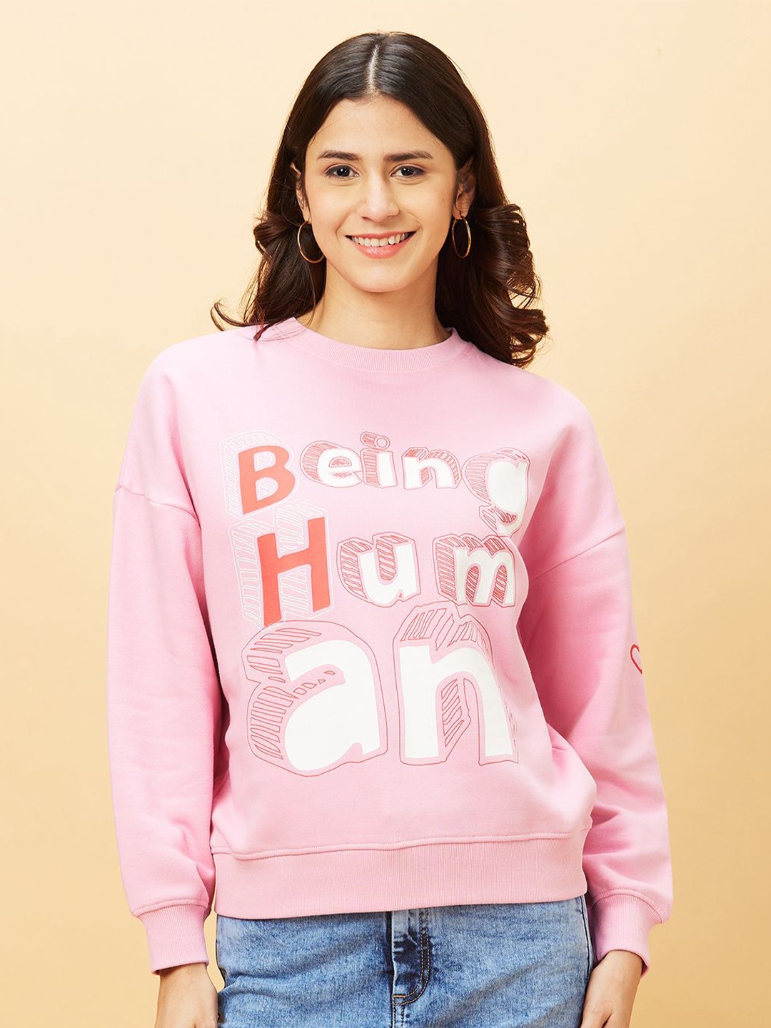 

Being Human Women Printed Sweatshirt, Pink