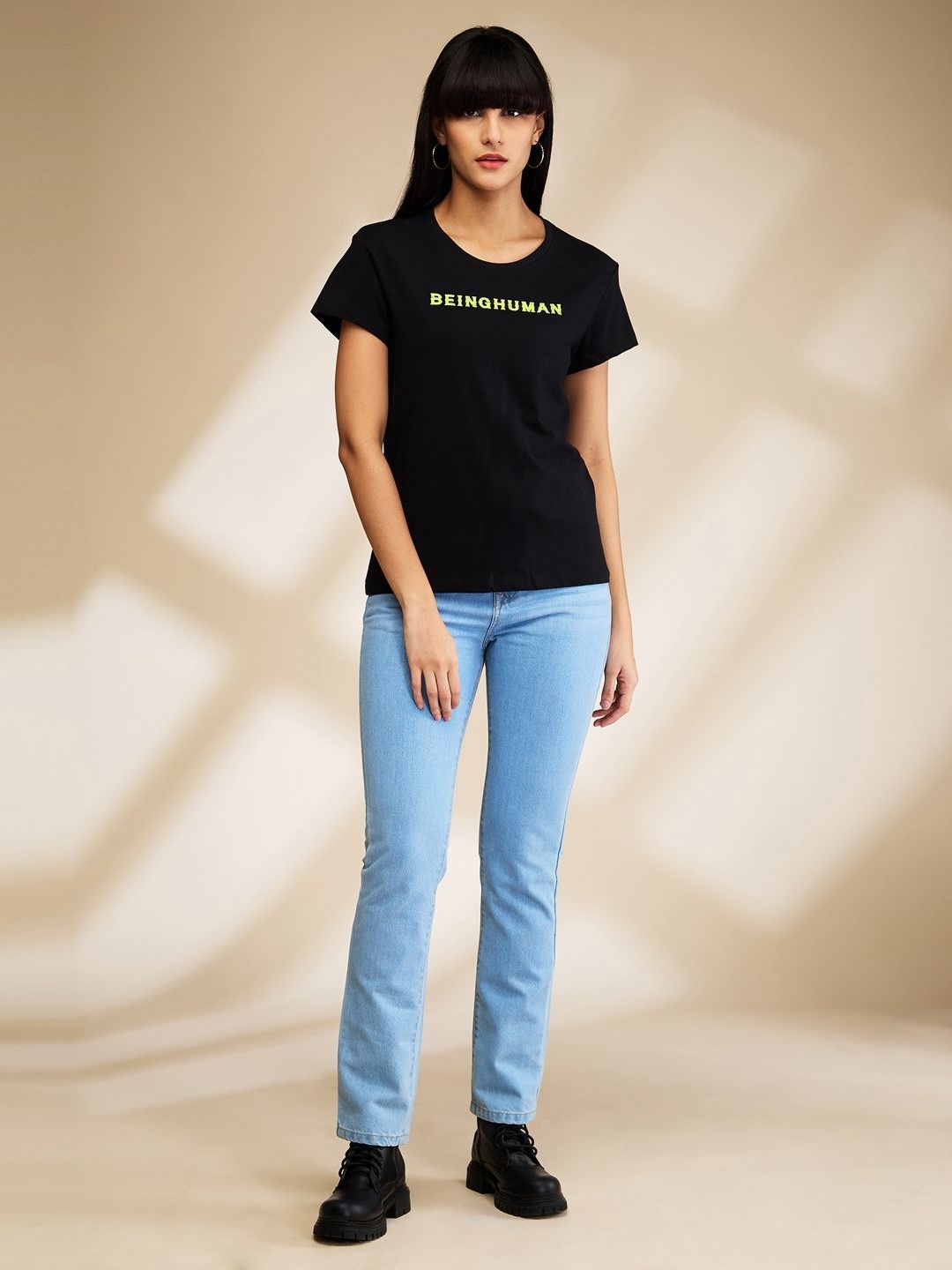 Being Human Women Typography Extended Sleeves T-shirt, Black