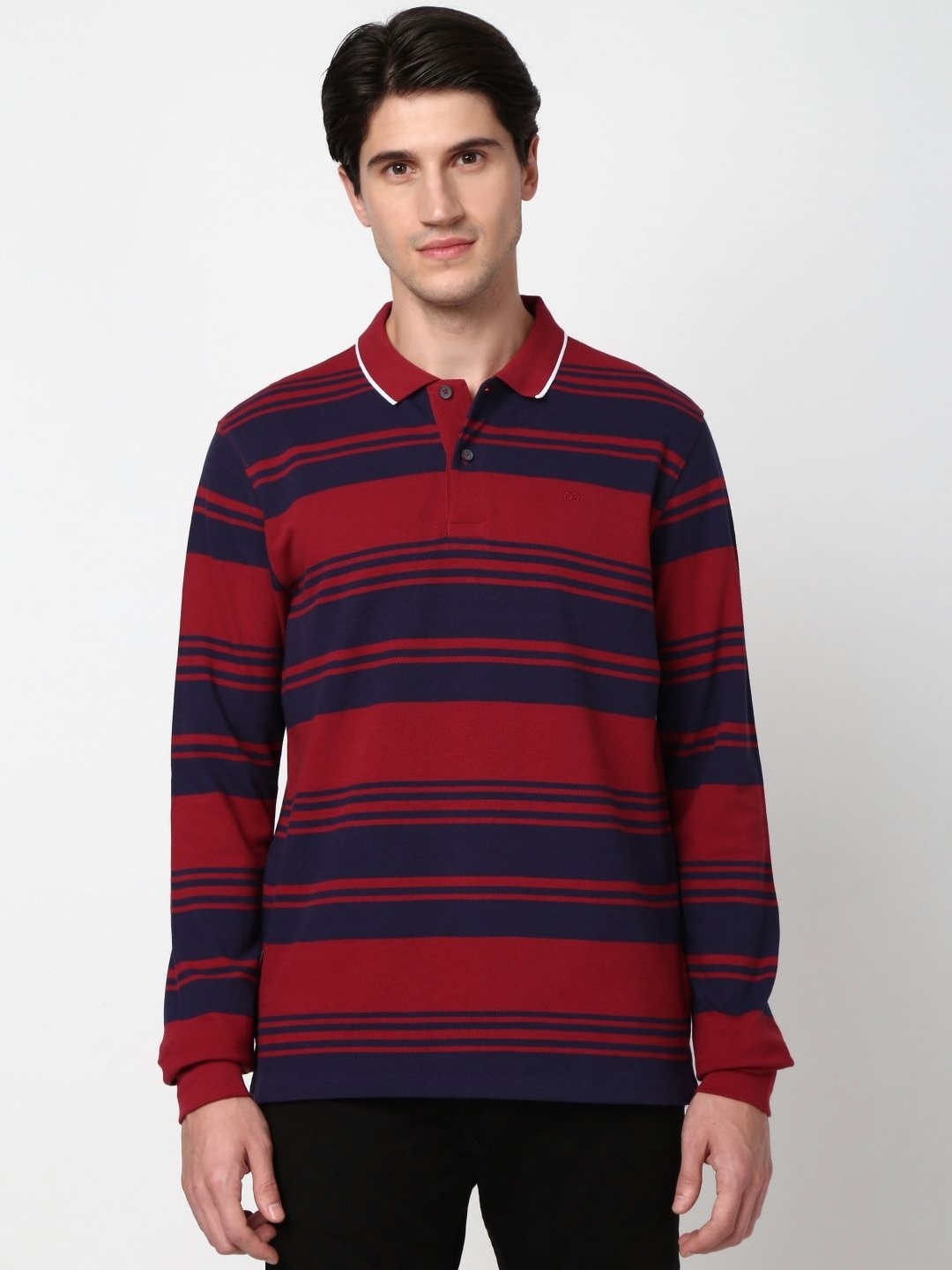 

Peter England Men Striped Polo Collar Pockets T-shirt, Maroon